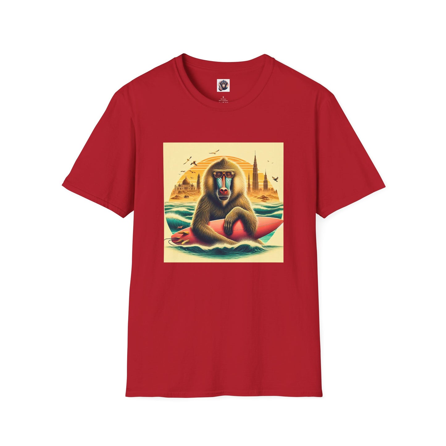 Baboon surfer T-Shirt Printify S Cherry Red