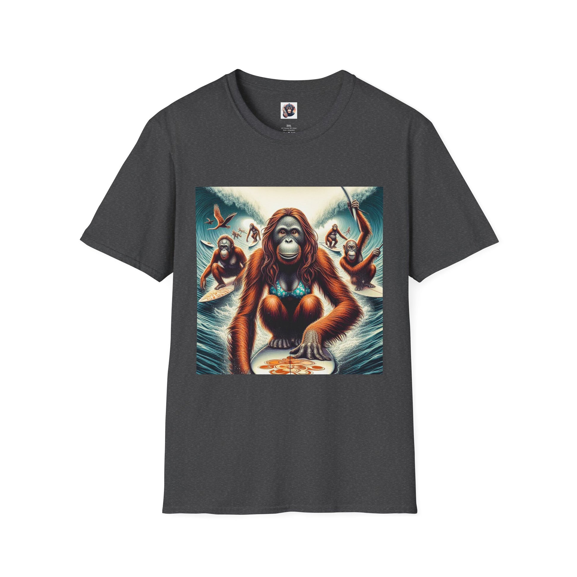 Orangutans surfing queens T-Shirt Printify XS Dark Heather