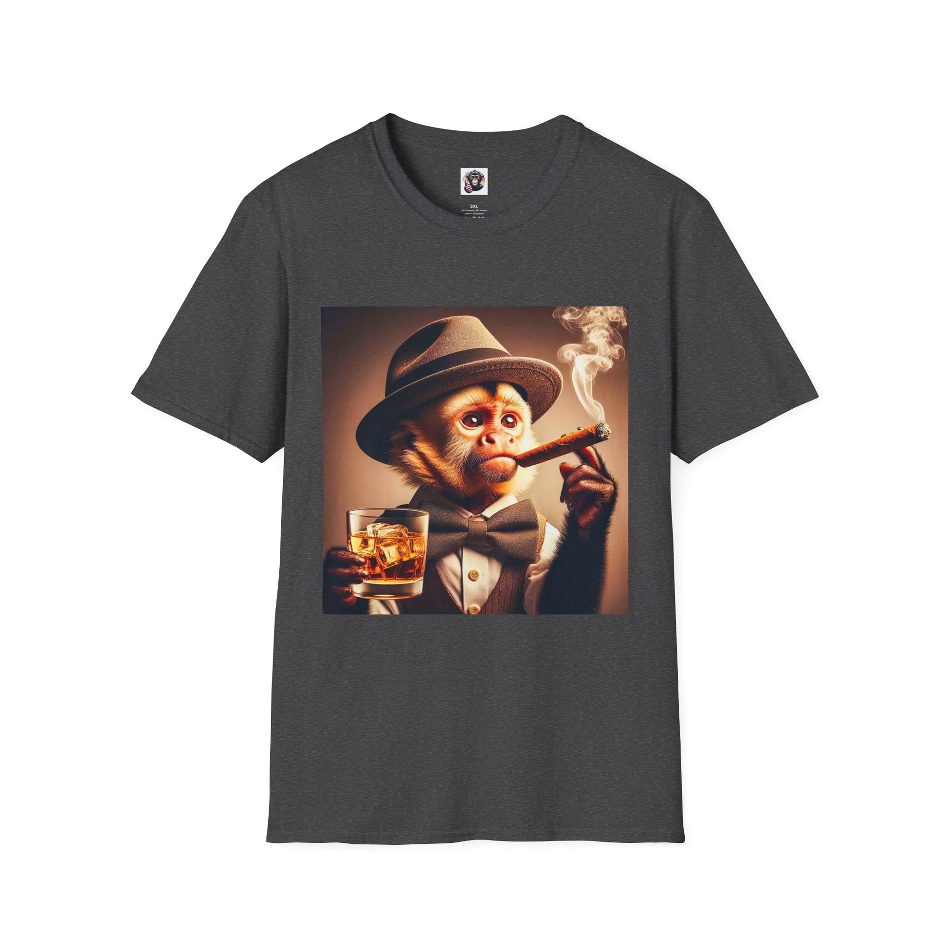 Capuchin Monkey smoking cigar shirt T-Shirt Printify XS Dark Heather