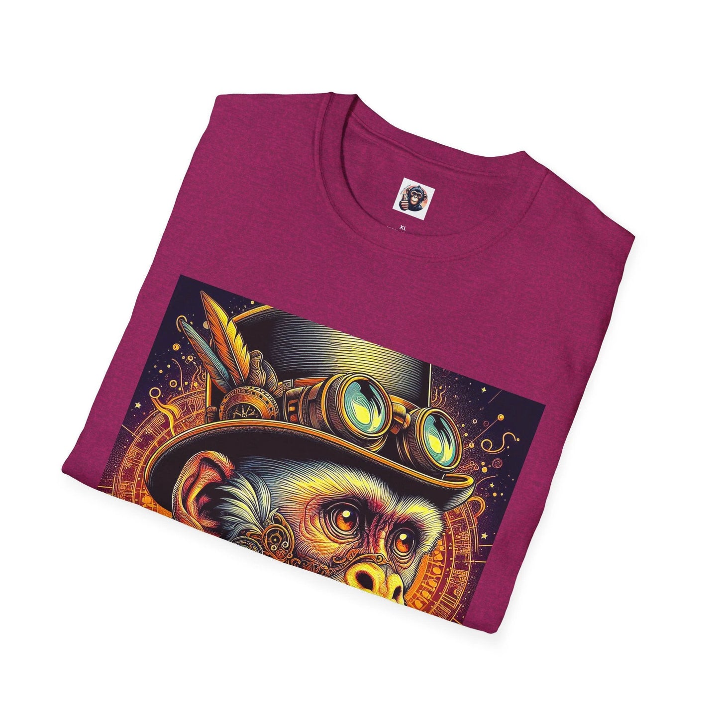 Capuchin Monkey Steampunk Graphic T Shirt With Goggles Top Hat Design 100 Percent Cotton by Printify