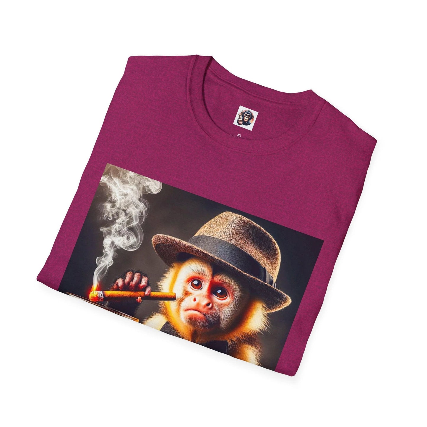 Capuchin Monkey Smoking Cigar T Shirt Funny Animal Graphic Cotton Crew Neck Regular Fit by Printify