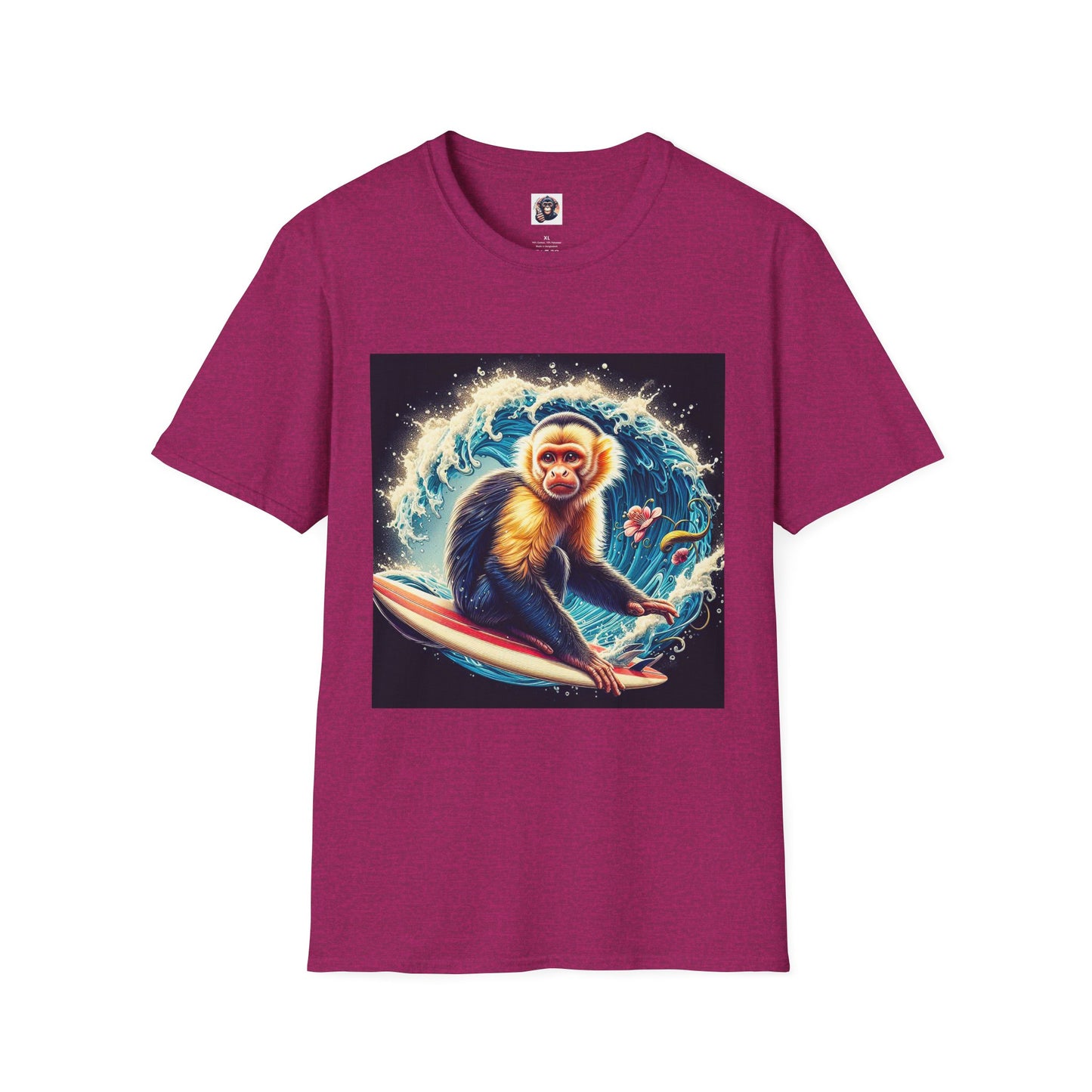 Capuchin Monkey surfer dude T-Shirt Printify S Antique Heliconia