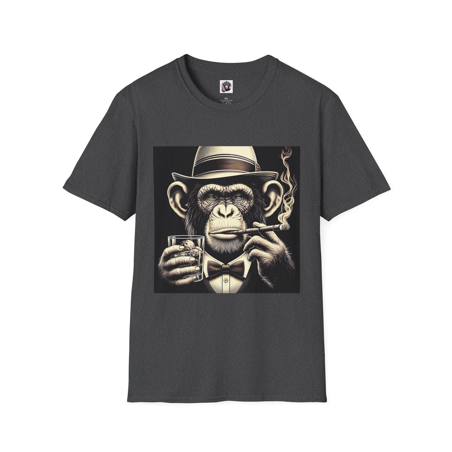 Chimp drink and smoke T-Shirt Printify XS Dark Heather