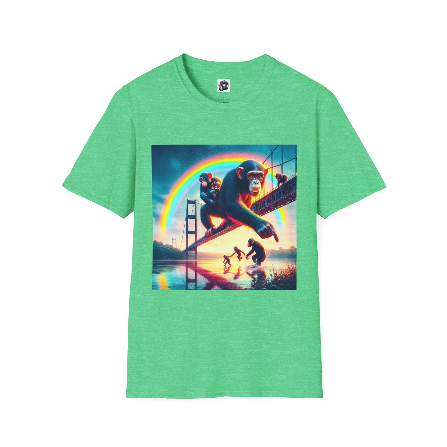 Bonobo rainbow and clouds T-Shirt Printify S Heather Irish Green