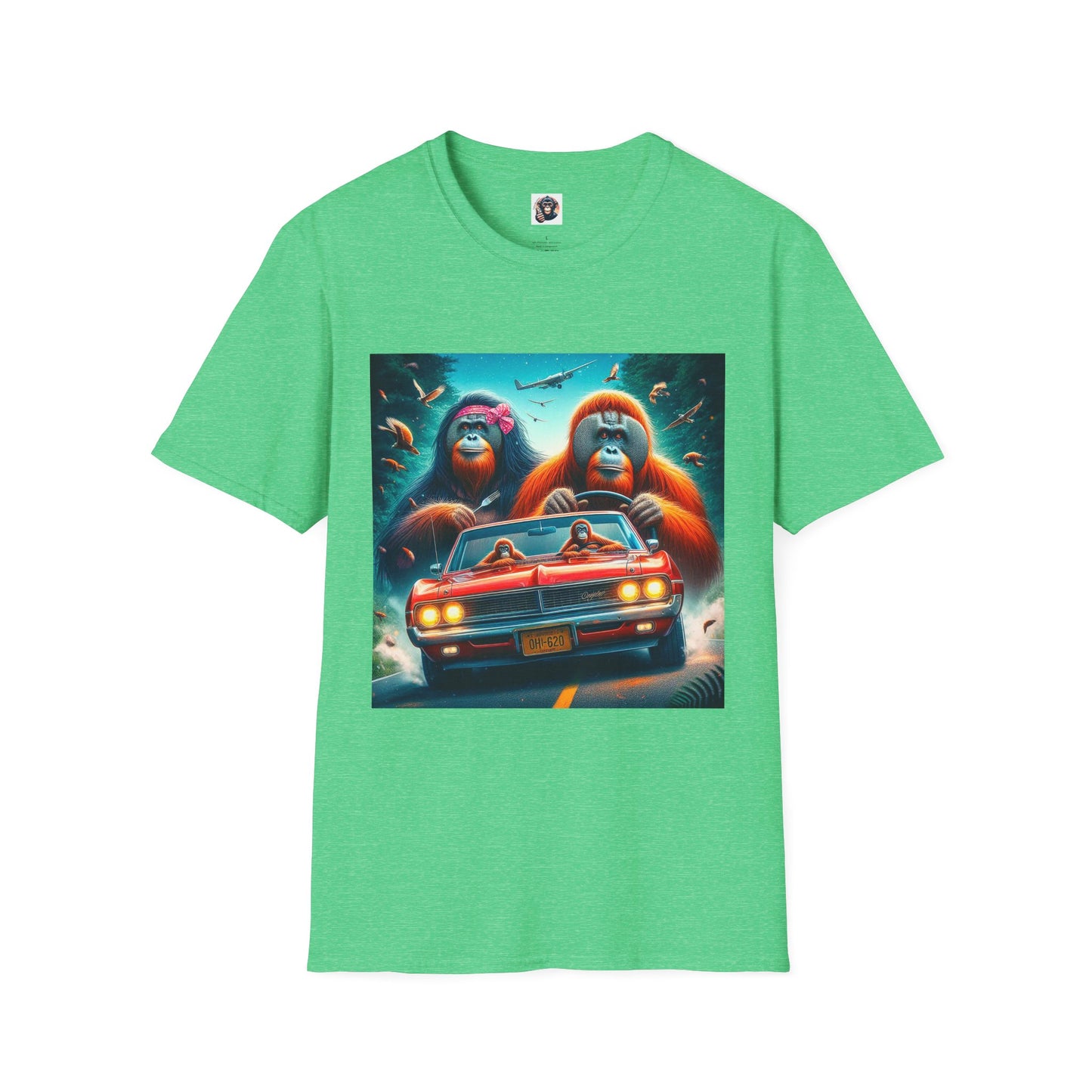 Wacky Orangutans red car T-Shirt Printify S Heather Irish Green