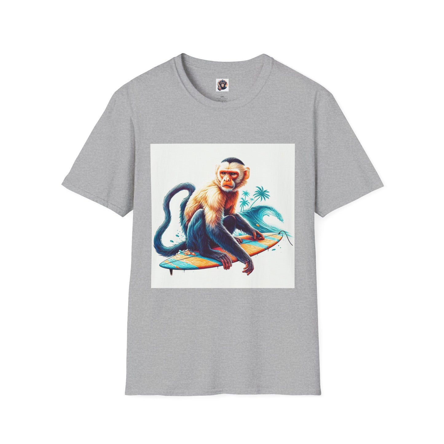 Capuchin Monkey ocean surfer T-Shirt Printify XS Sport Grey