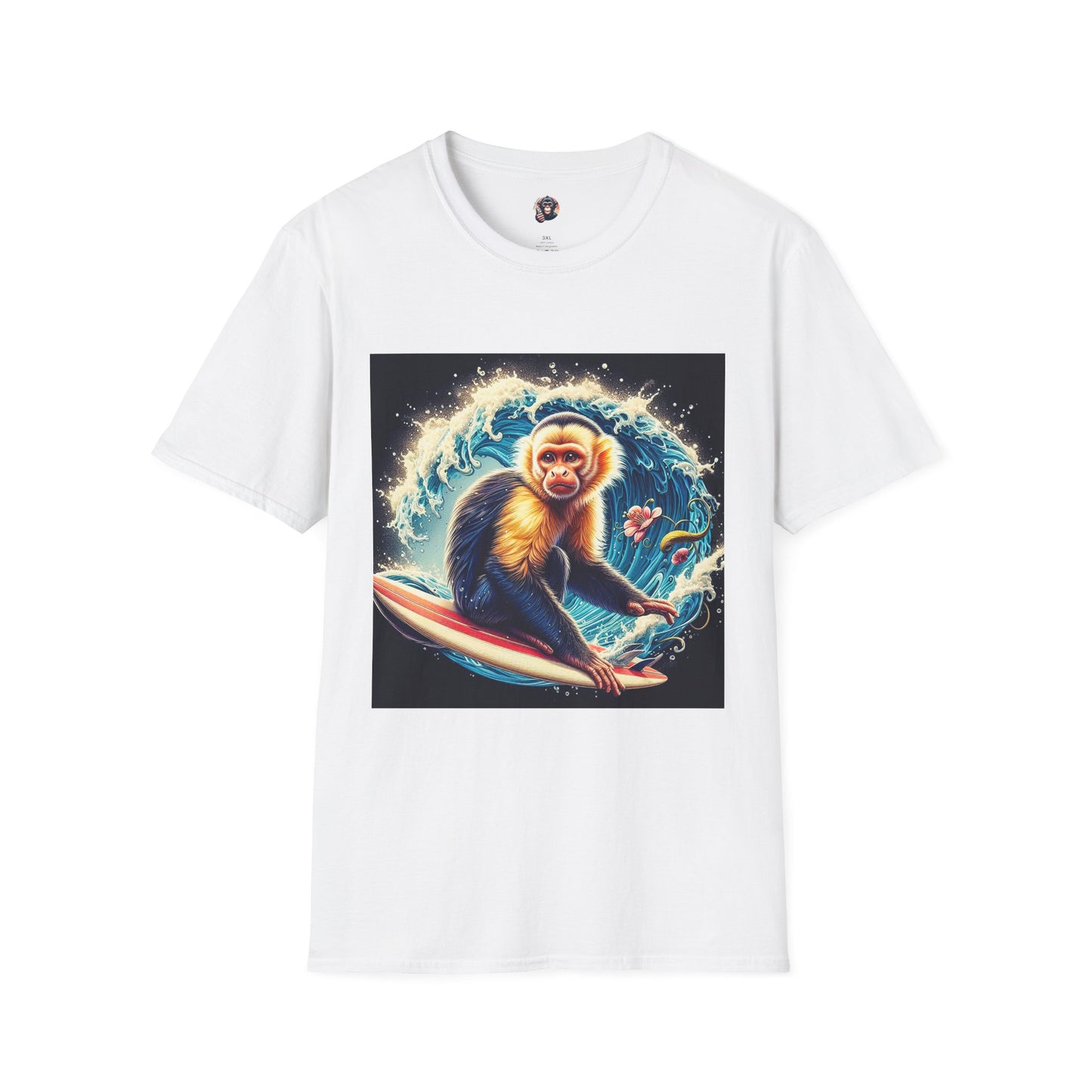 Capuchin Monkey surfer dude T-Shirt Printify S White