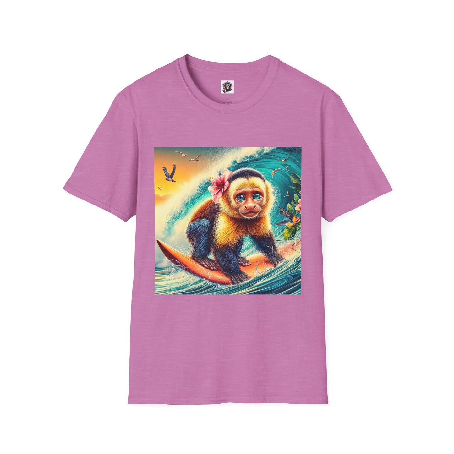 Capuchin Monkey surfing beauty T-Shirt Printify S Heather Radiant Orchid