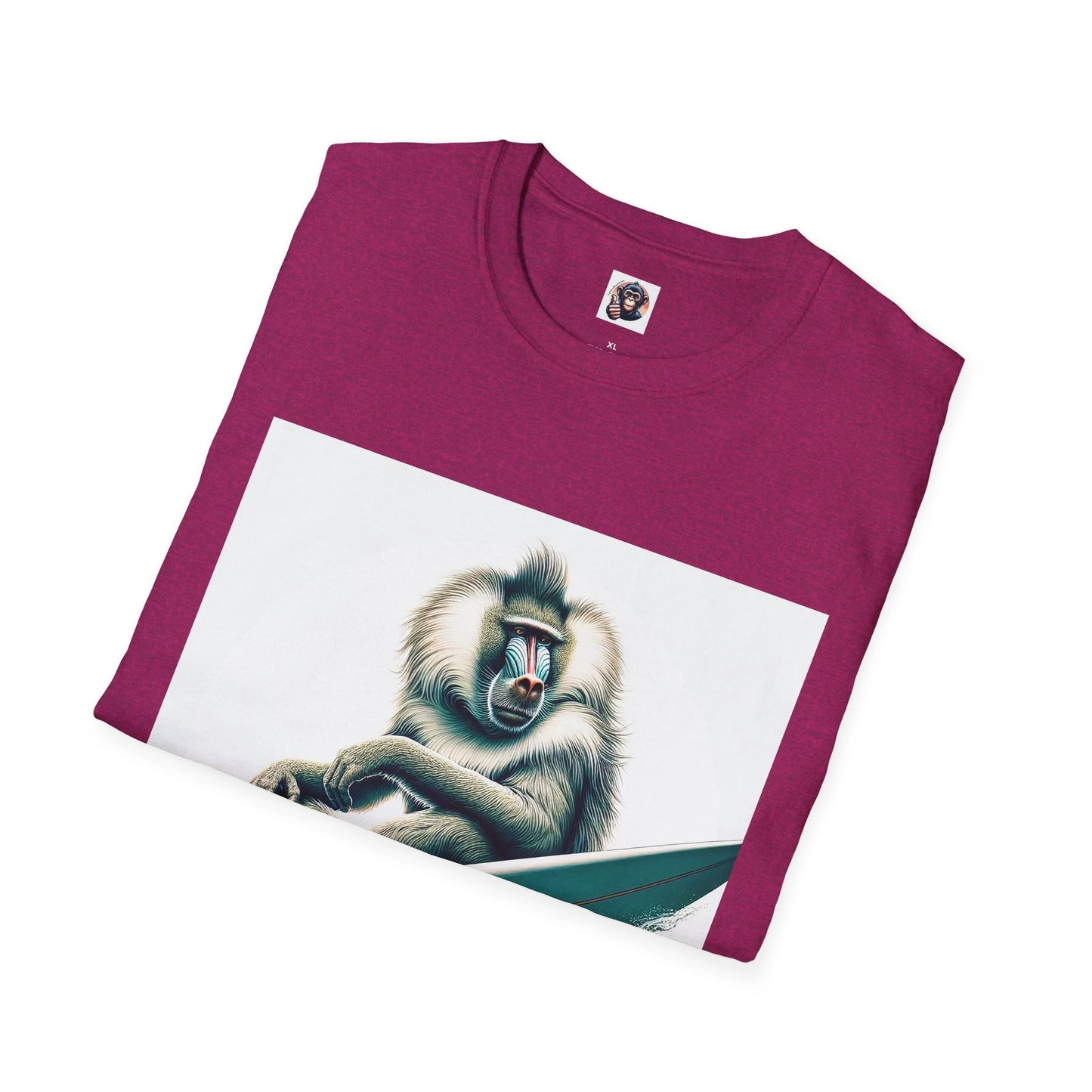 Baboon Surfer T Shirt Monkey Surfing Design On Ocean Waves Tee For Men Women Wildlife Lovers by Printify
