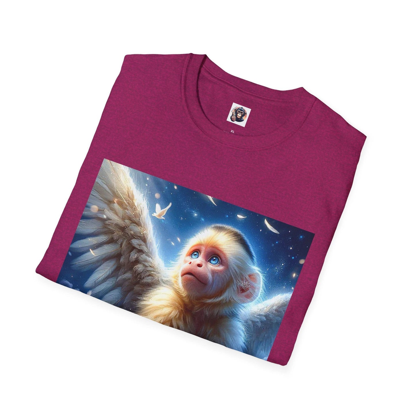 Capuchin Monkey Angel Wings Graphic T Shirt Crew Neck Cute Monkey Tee With Wings In Soft Cotton by Printify