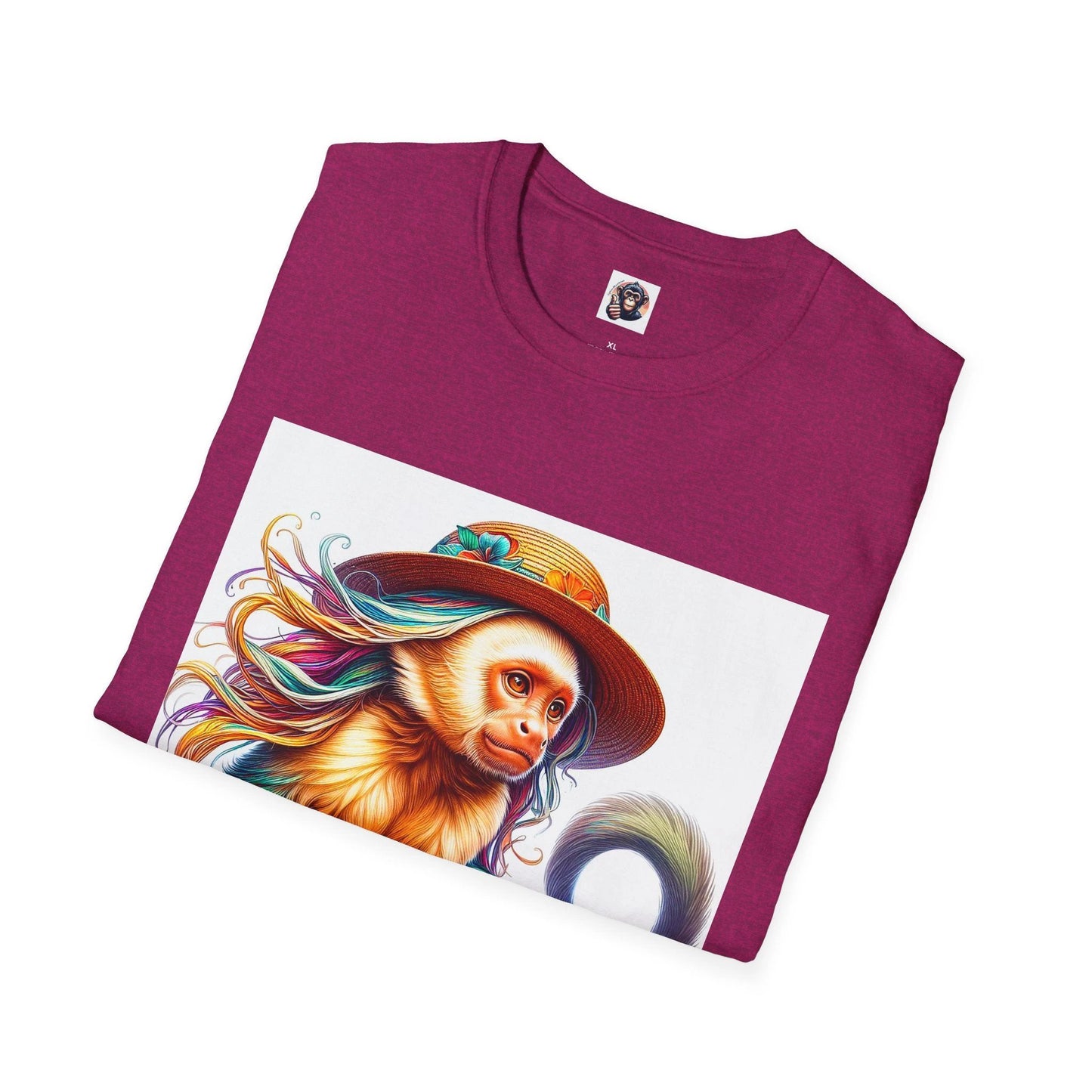 Capuchin Monkey Beach Surfer Cotton T Shirt Vibrant Surfing Primate Graphic Tee For Beach Lovers by Printify
