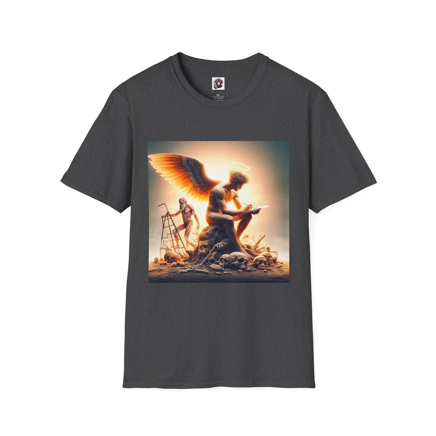 Homo Sapiens Angel reading T-Shirt Printify XS Dark Heather