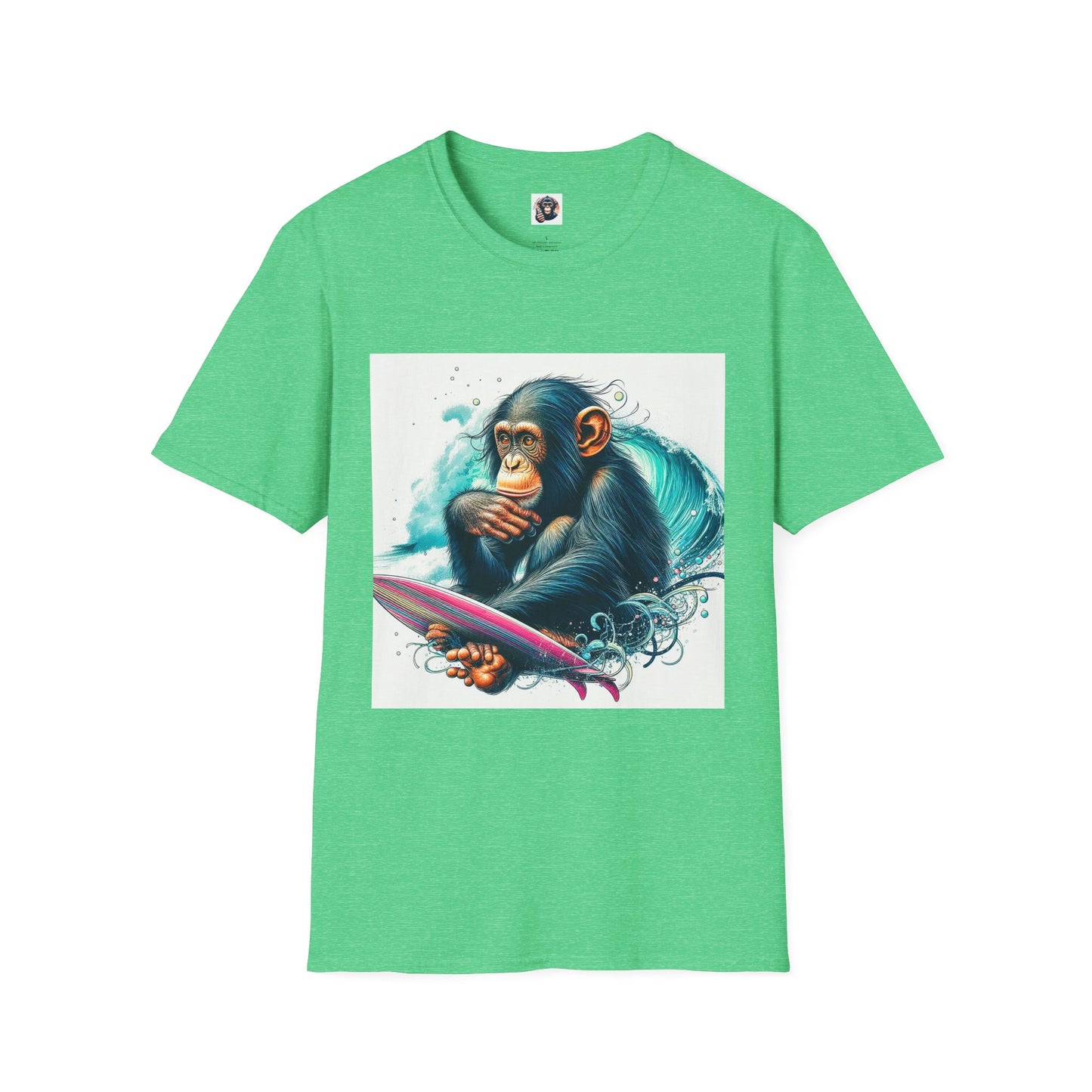 Bonobo surfing T-Shirt Printify S Heather Irish Green