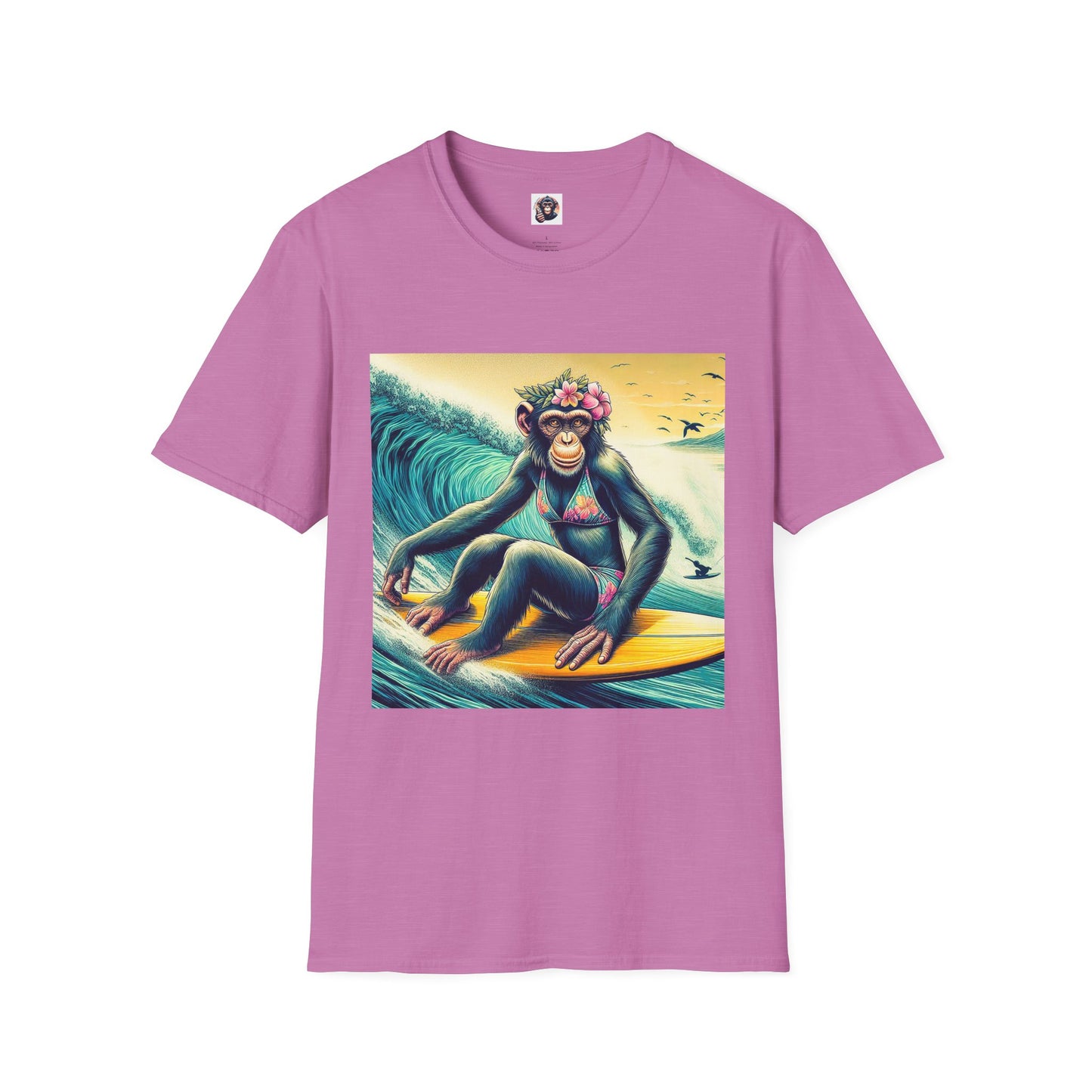 Chimp surfer girl T-Shirt Printify S Heather Radiant Orchid