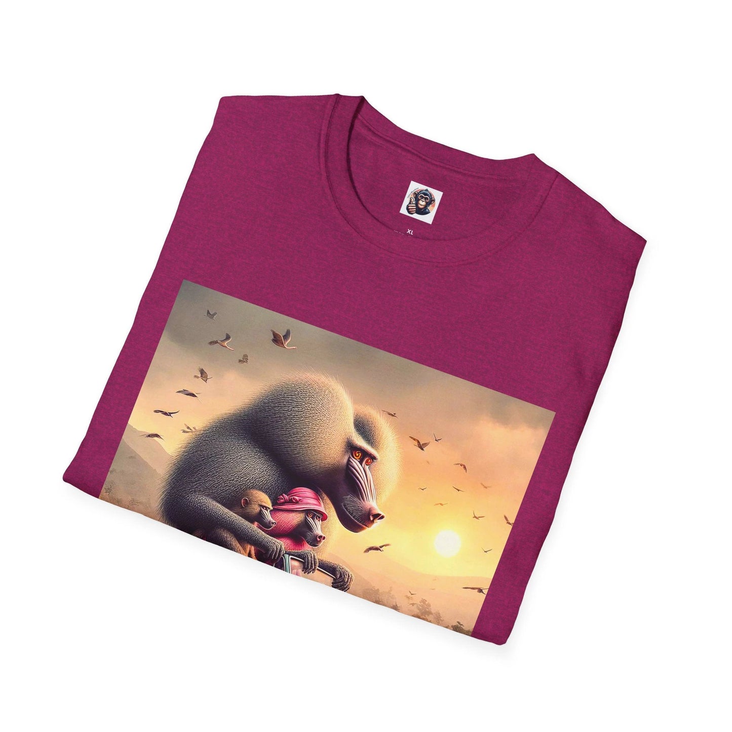 Baboon Driving Tiny Car Art T Shirt Funny Wildlife Monkey Illustration Cotton Crew Neck Tee by Printify