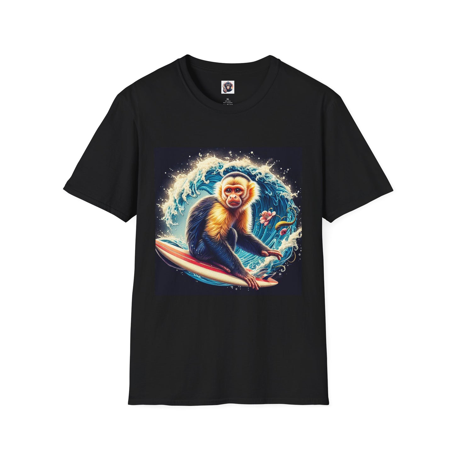 Capuchin Monkey surfer dude T-Shirt Printify XS Black