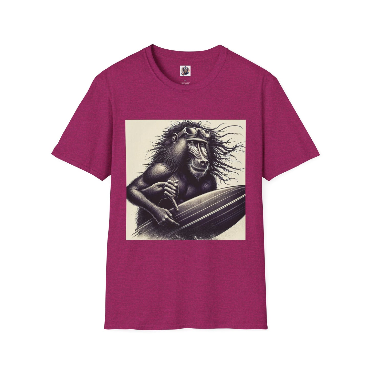 Baboon black and white surfer T-Shirt Printify S Antique Heliconia