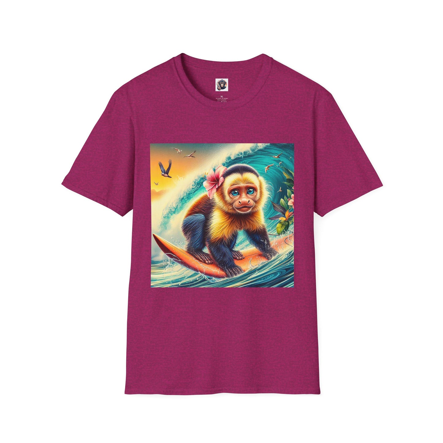 Capuchin Monkey surfing beauty T-Shirt Printify S Antique Heliconia