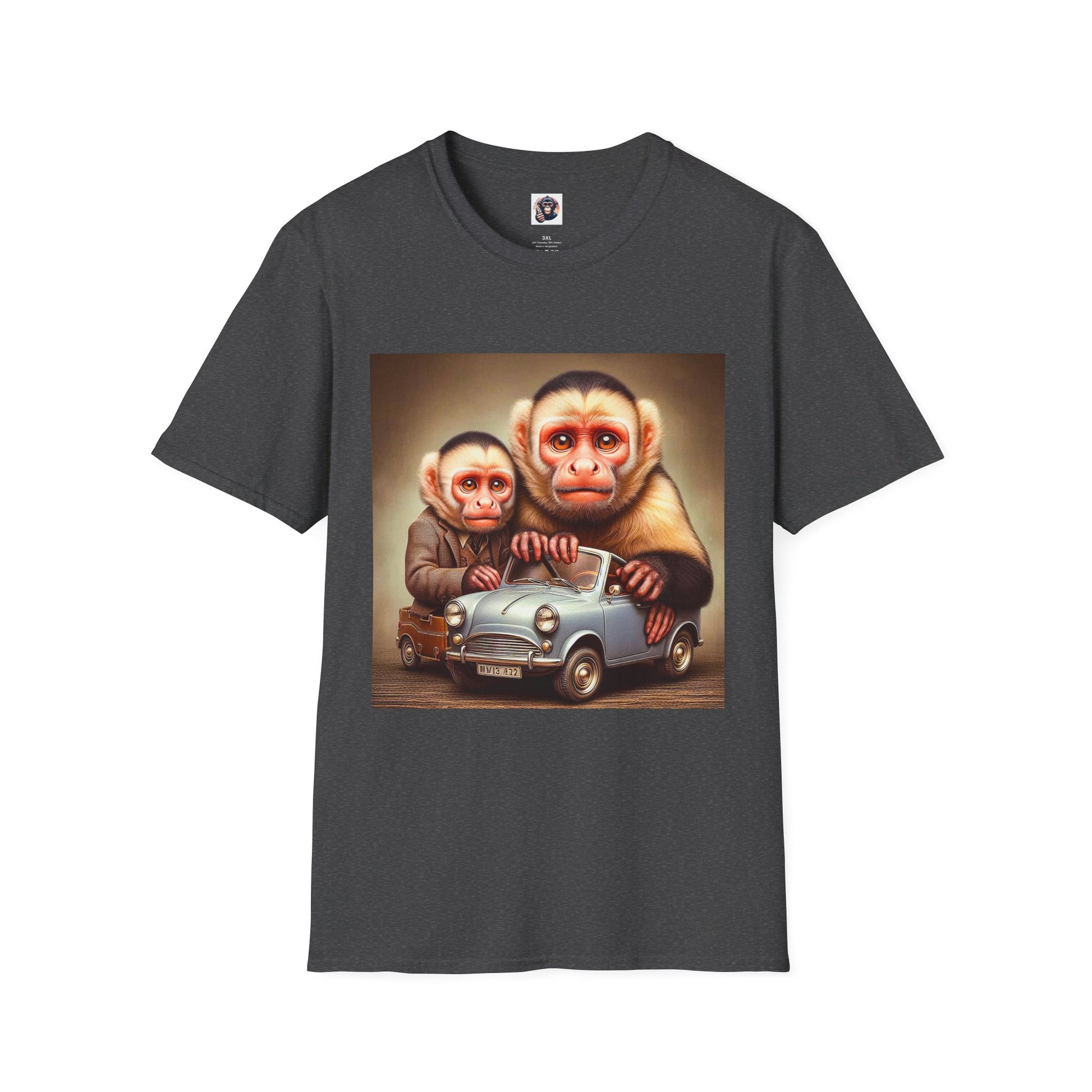 Capuchin friends driving Tee Shirt T-Shirt Printify XS Dark Heather