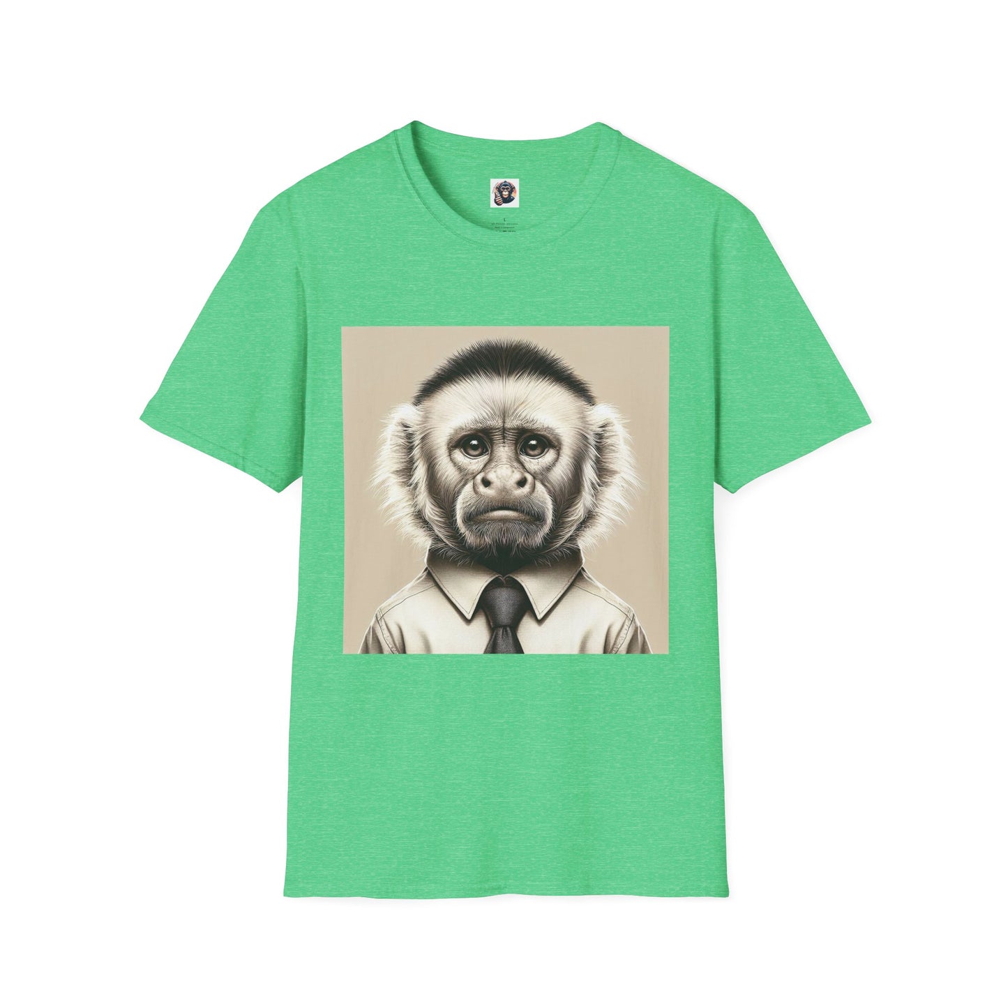 Capuchin Monkey business man T-Shirt Printify S Heather Irish Green
