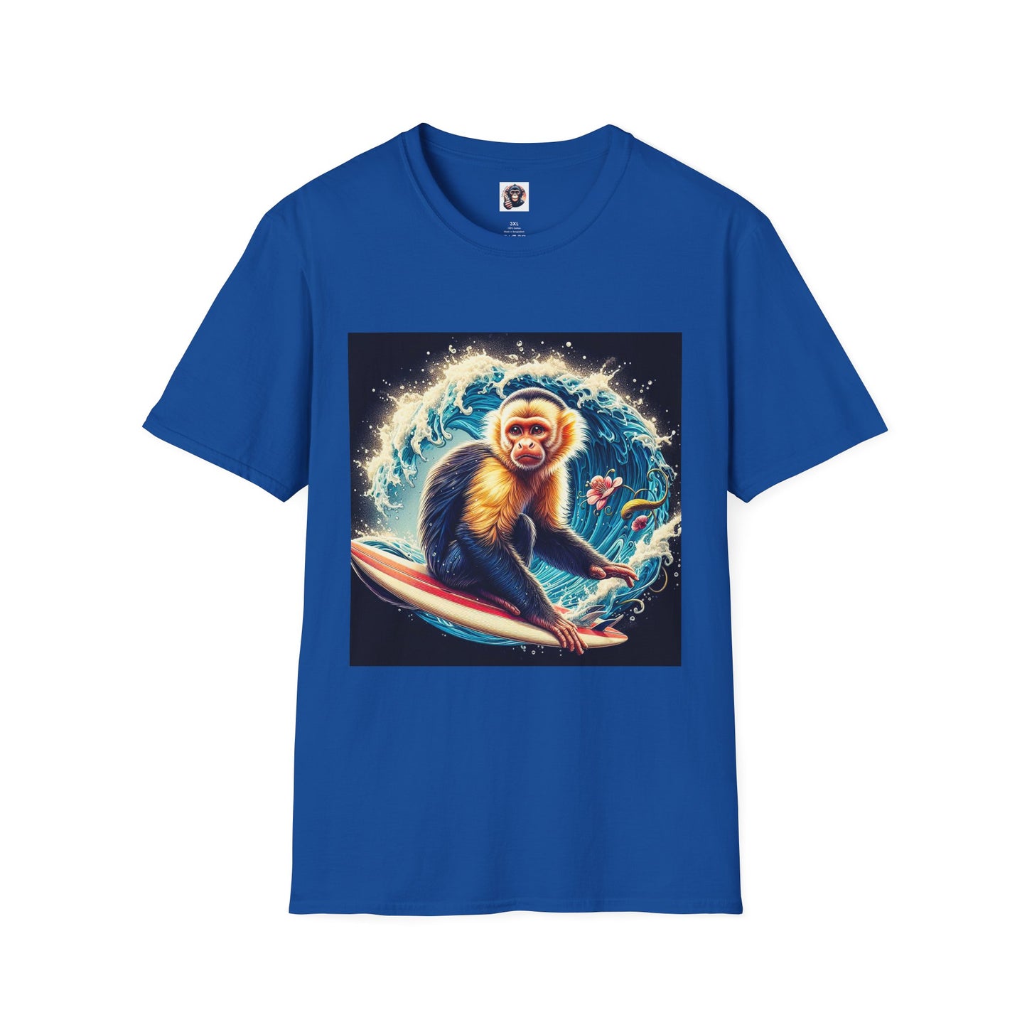 Capuchin Monkey surfer dude T-Shirt Printify XS Royal