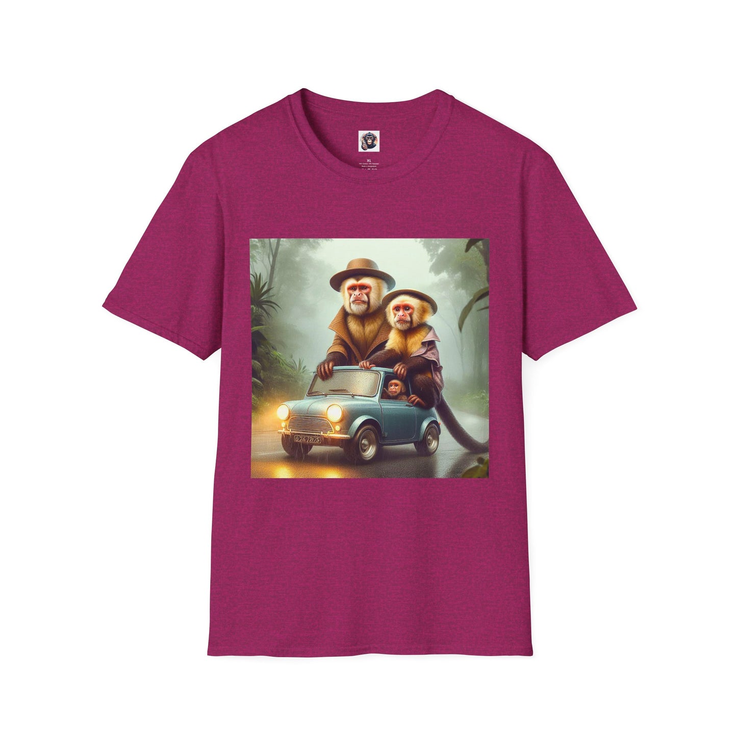 Capuchin Monkey couple driving shirt T-Shirt Printify S Antique Heliconia