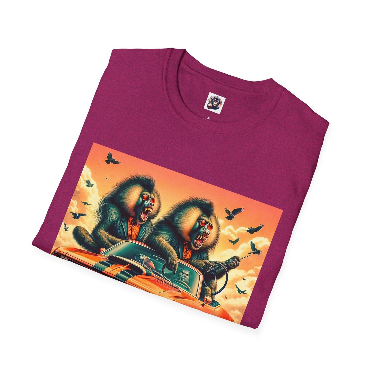 Wacky Baboon Driving Car Graphic T Shirt For Wildlife Lovers Cotton Crew Neck Tee by Printify