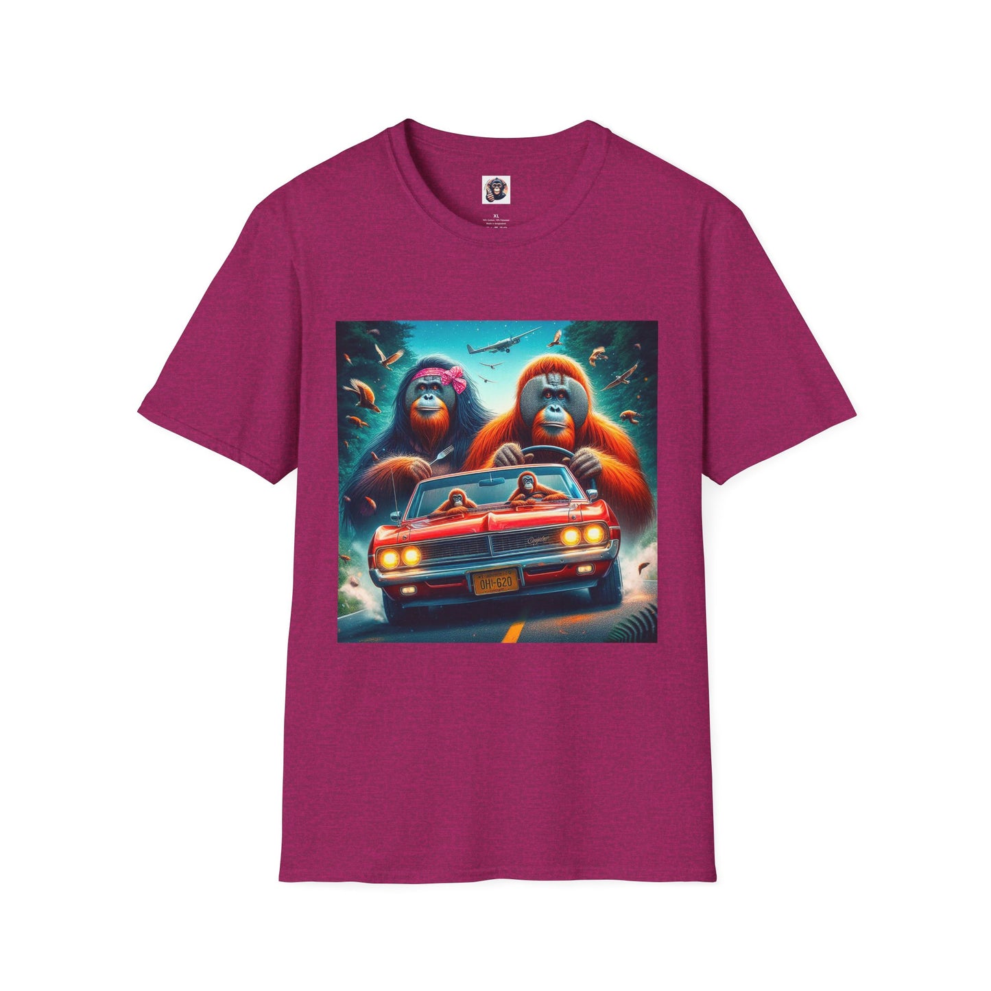 Wacky Orangutans red car T-Shirt Printify S Antique Heliconia
