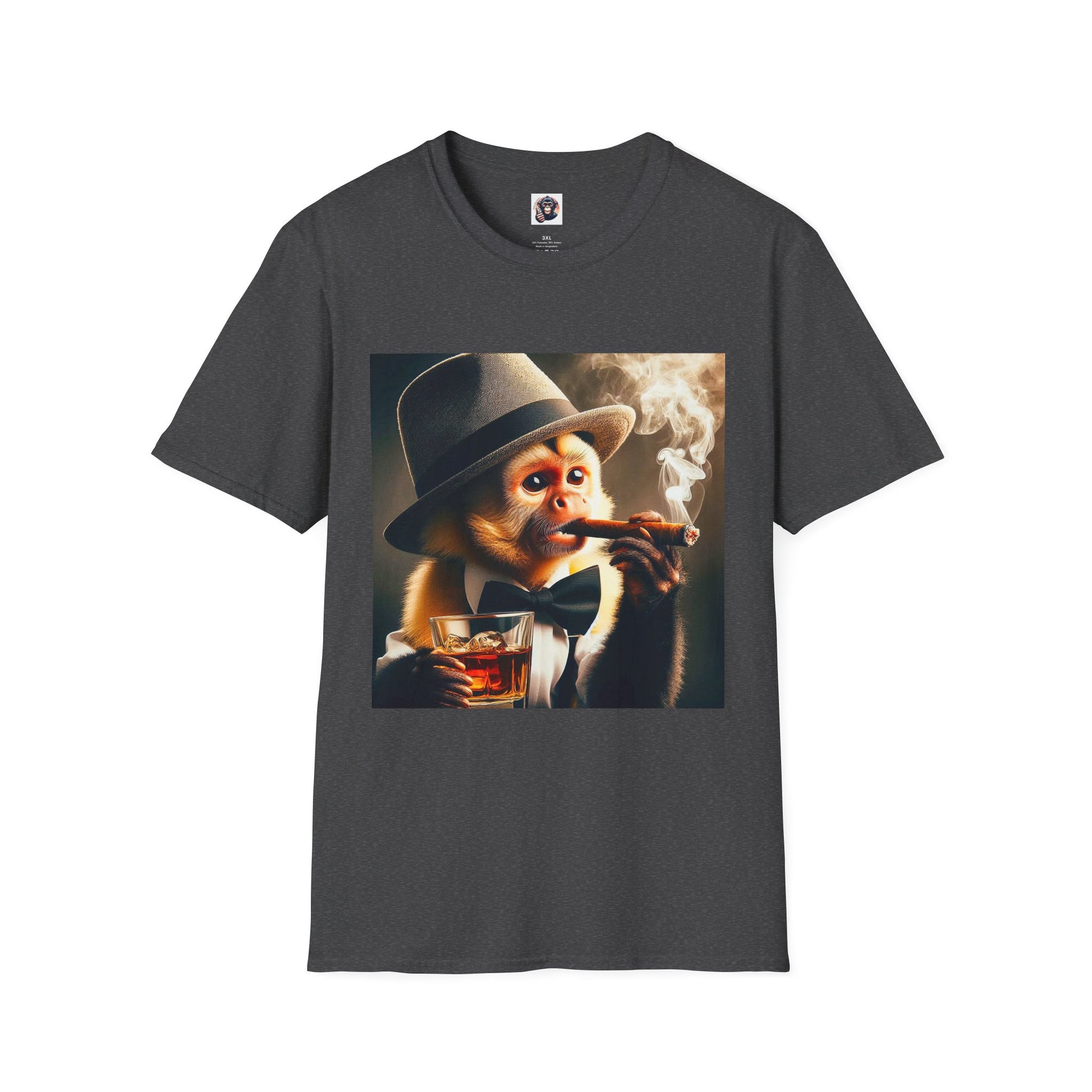 Capuchin Monkey cigar smoker T-Shirt Printify XS Dark Heather
