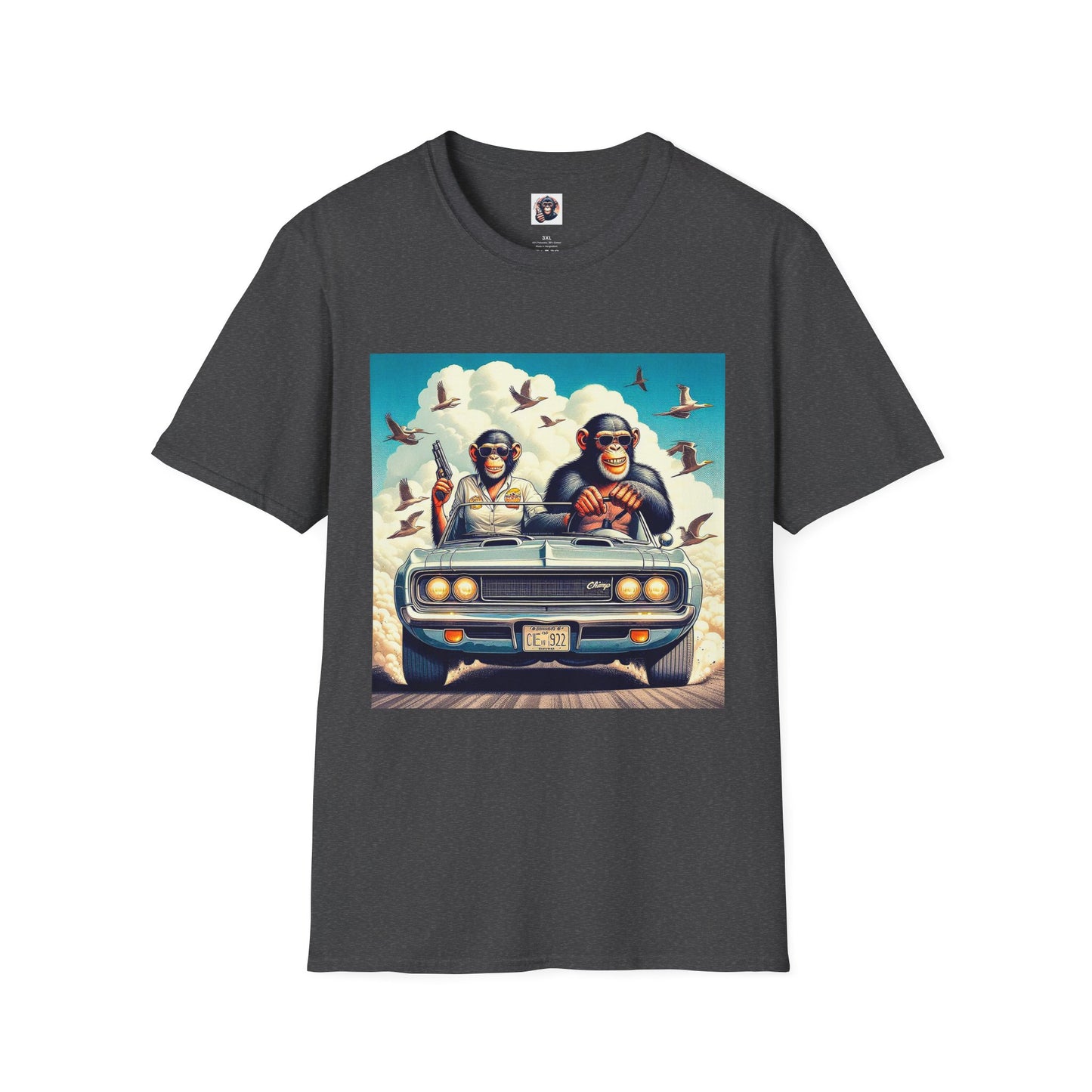 Wacky Chimp driving fun T-Shirt Printify XS Dark Heather