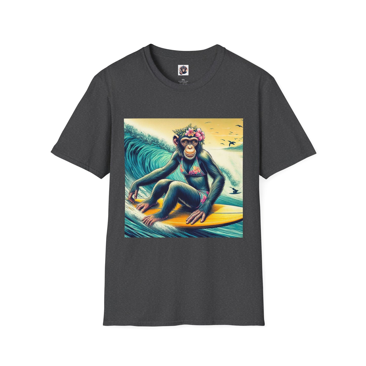 Chimp surfer girl T-Shirt Printify XS Dark Heather