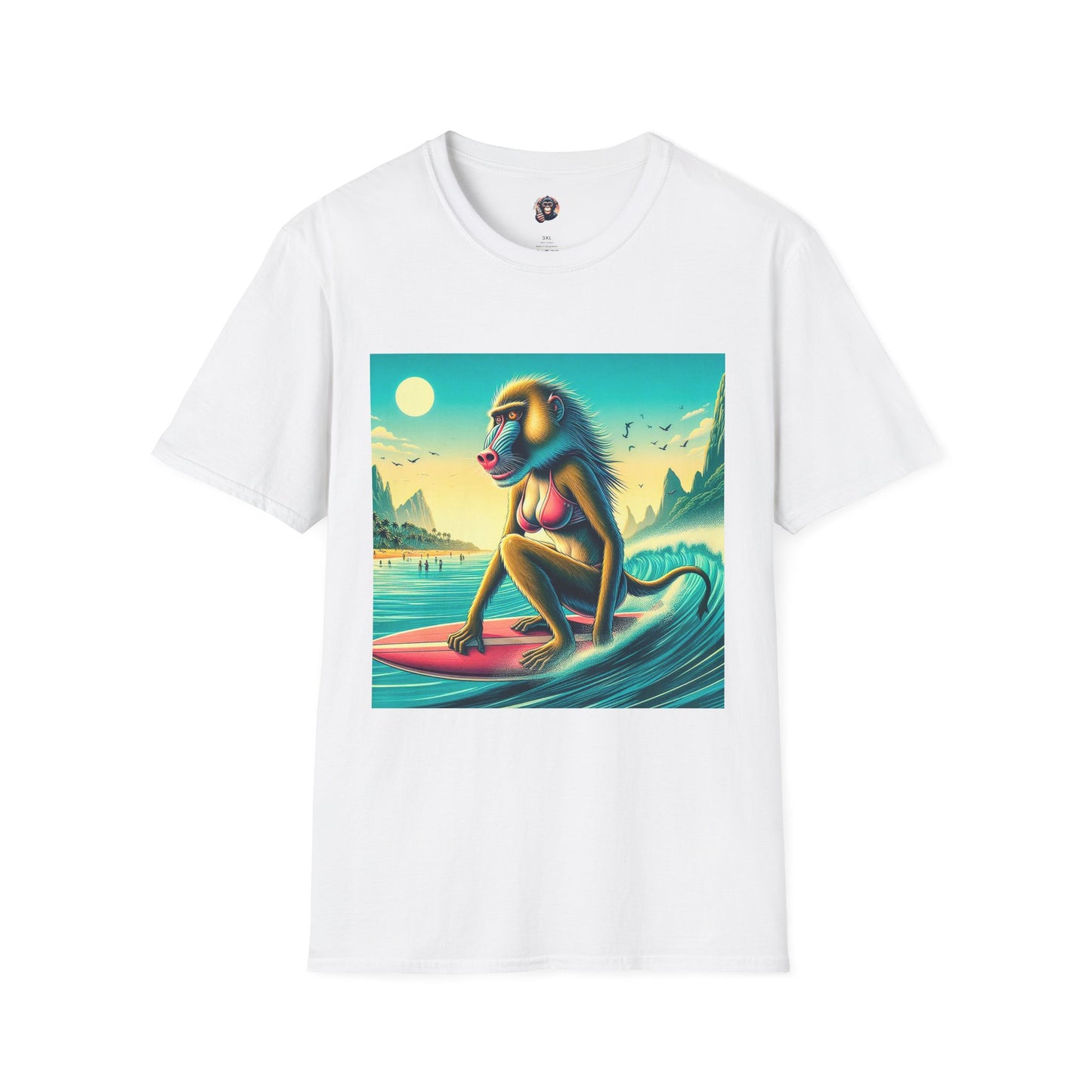 Baboon surfer T-Shirt Printify S White