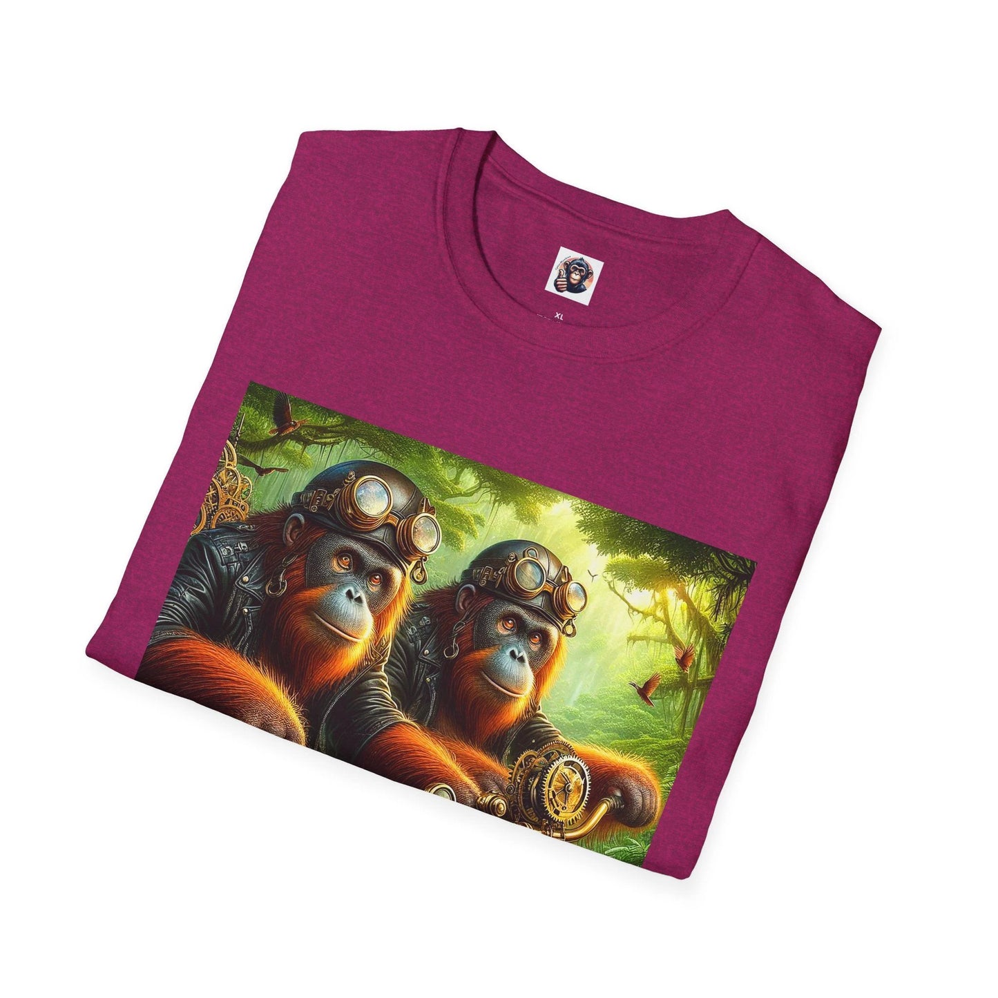 Orangutans Steam Punk Graphic T Shirt Unisex Cotton Tee With Jungle Adventure Print by Printify