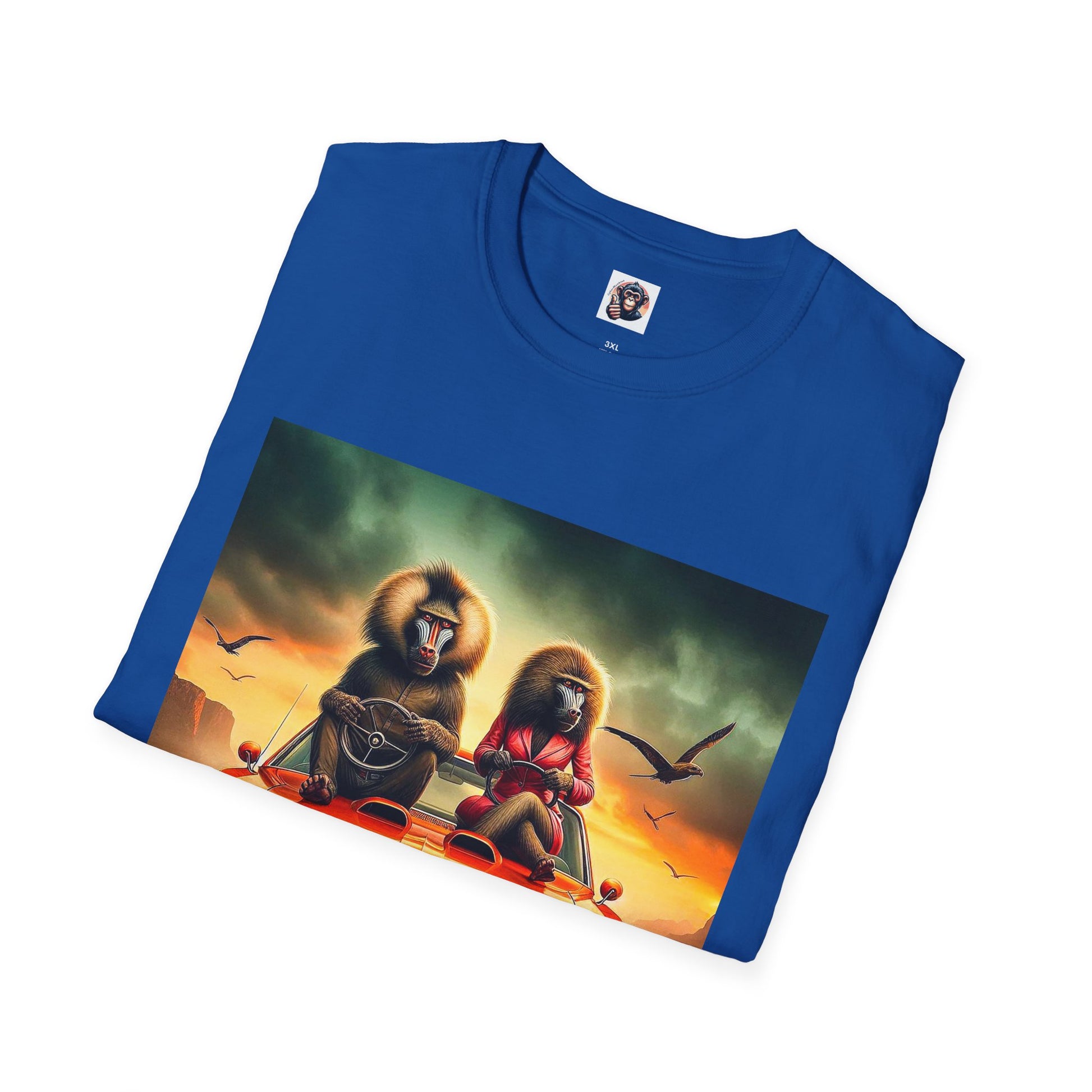 Wacky Baboon orange car T-Shirt Printify