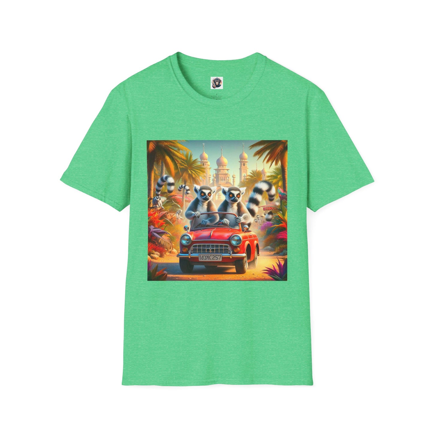 Wacky Lemurs red car T-Shirt Printify S Heather Irish Green