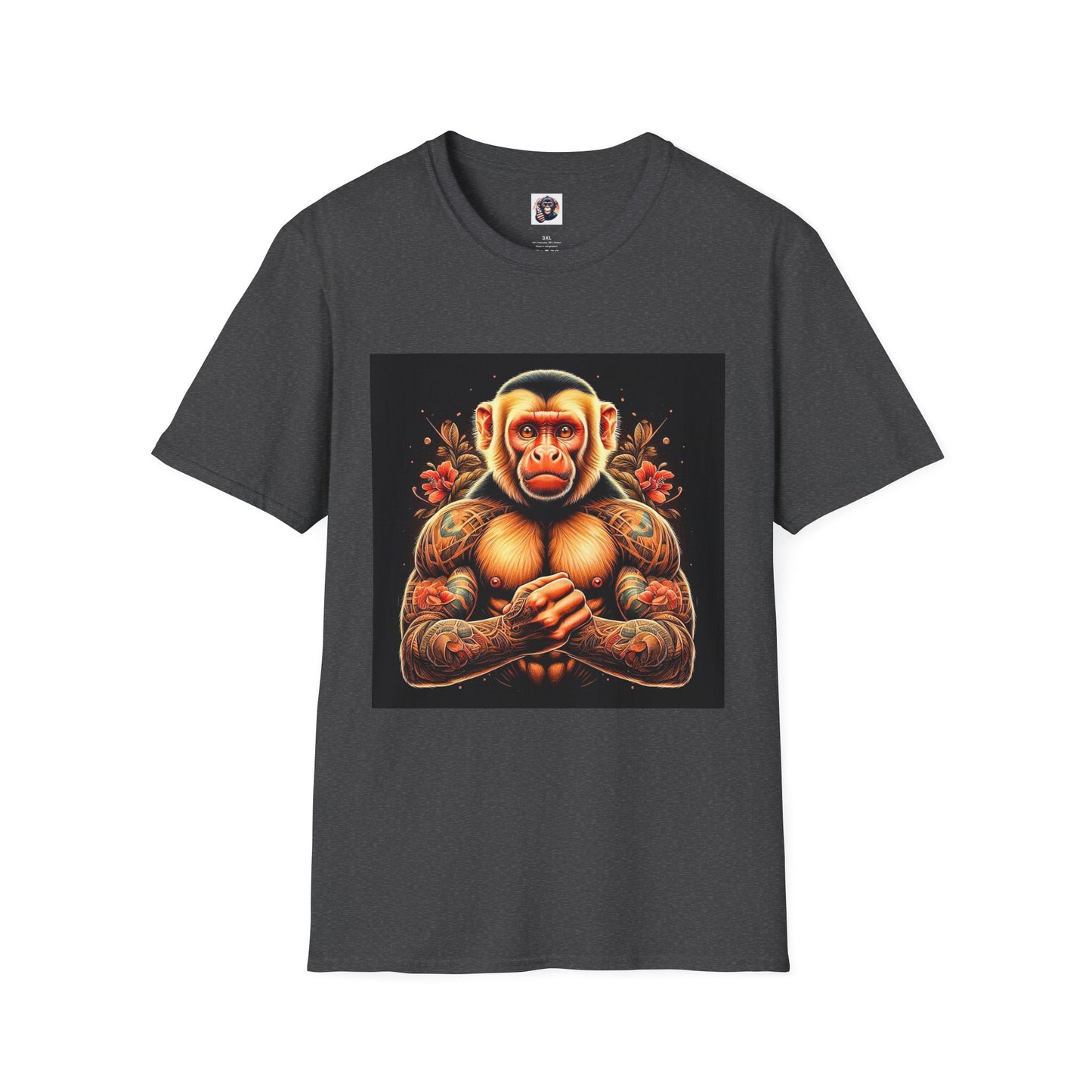 Capuchin Monkey tough muscle man shirt T-Shirt Printify XS Dark Heather