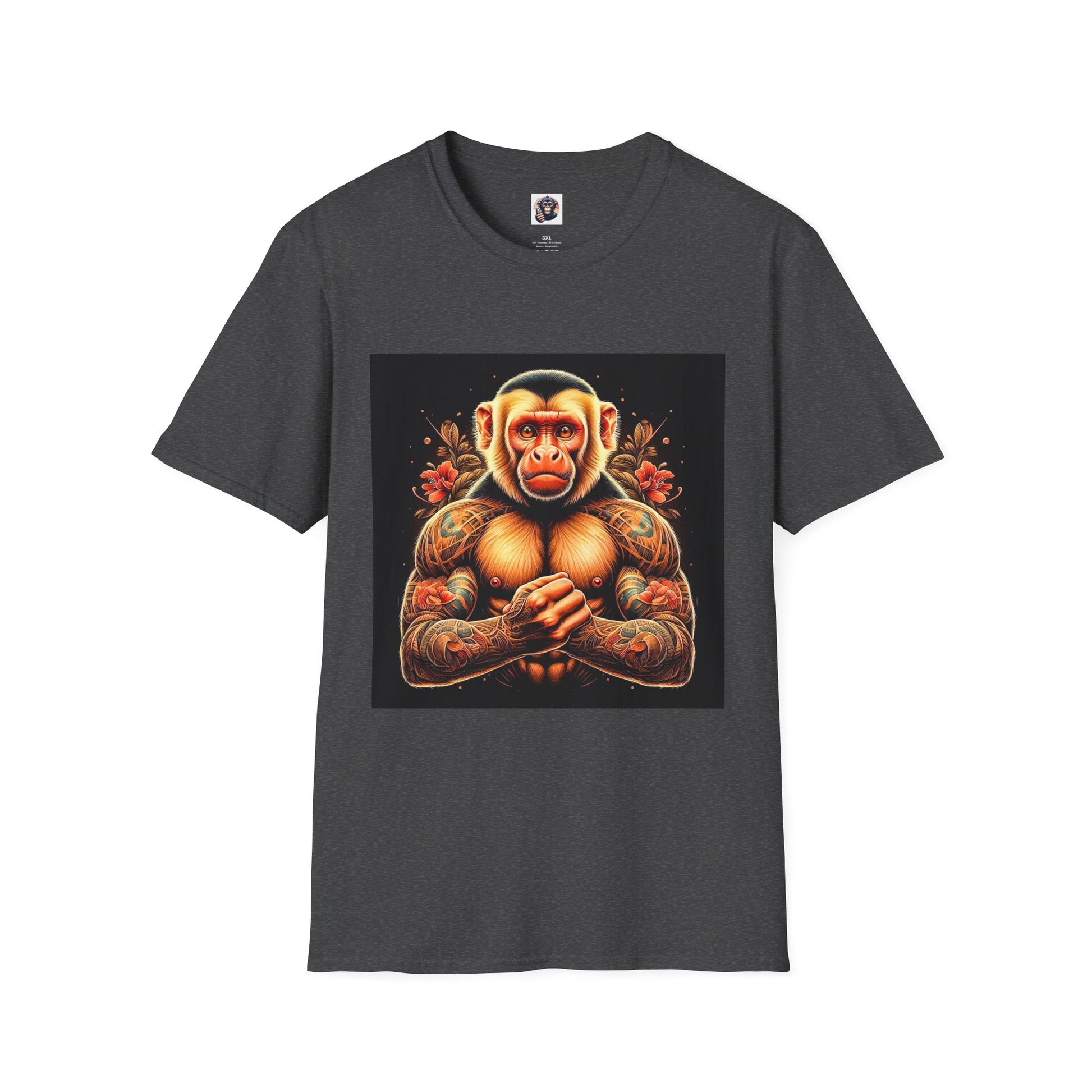 Capuchin Monkey tough muscle man shirt T-Shirt Printify XS Dark Heather