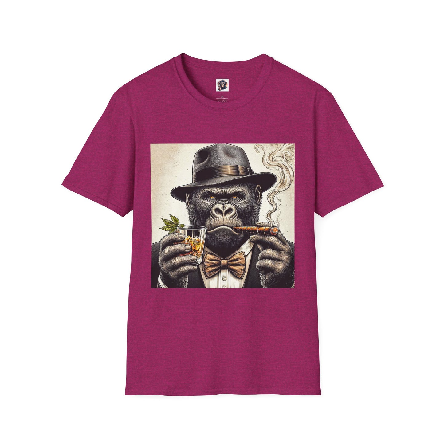 Gorilla whiskey and cigars T-Shirt Printify S Antique Heliconia
