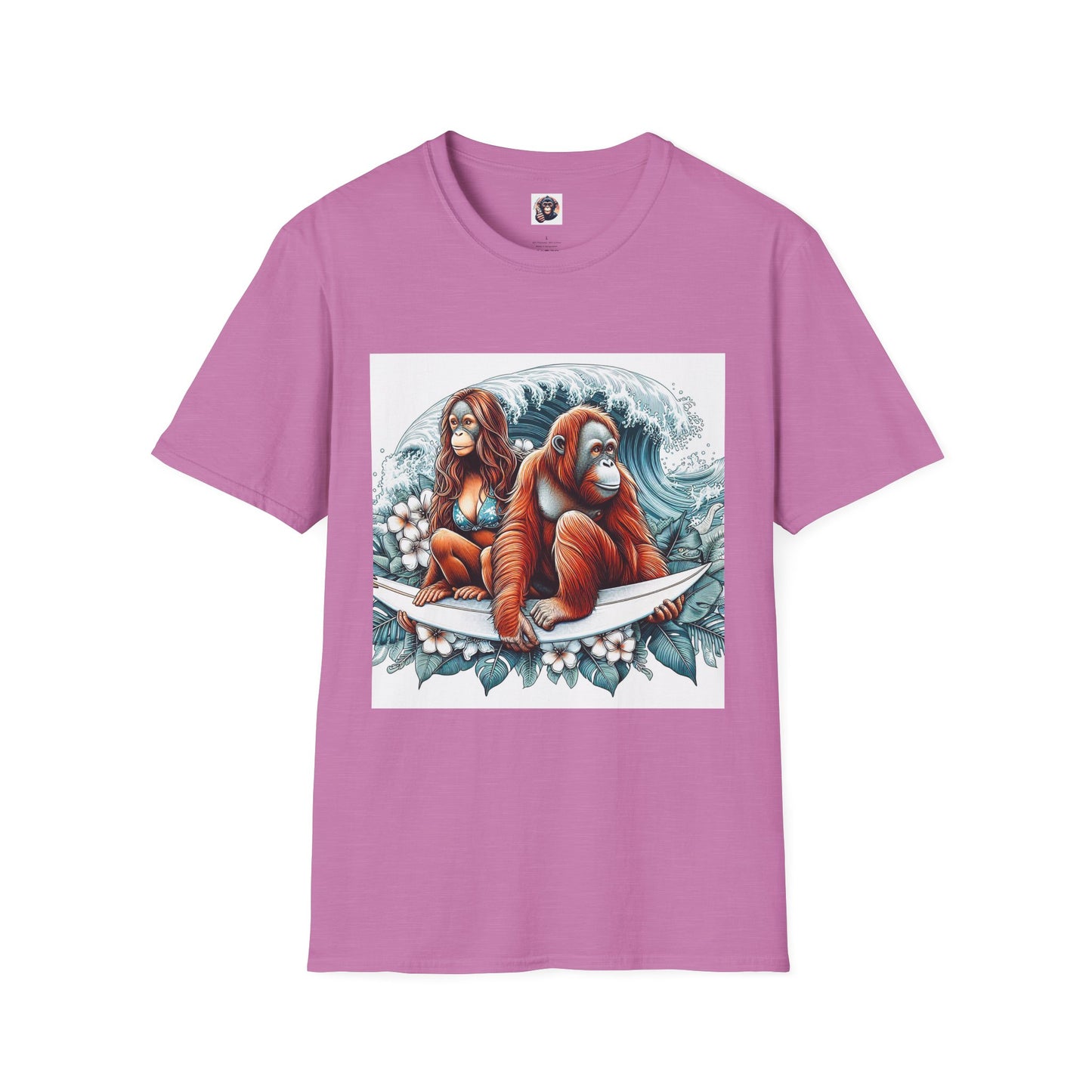 Orangutans surfing T-Shirt Printify S Heather Radiant Orchid
