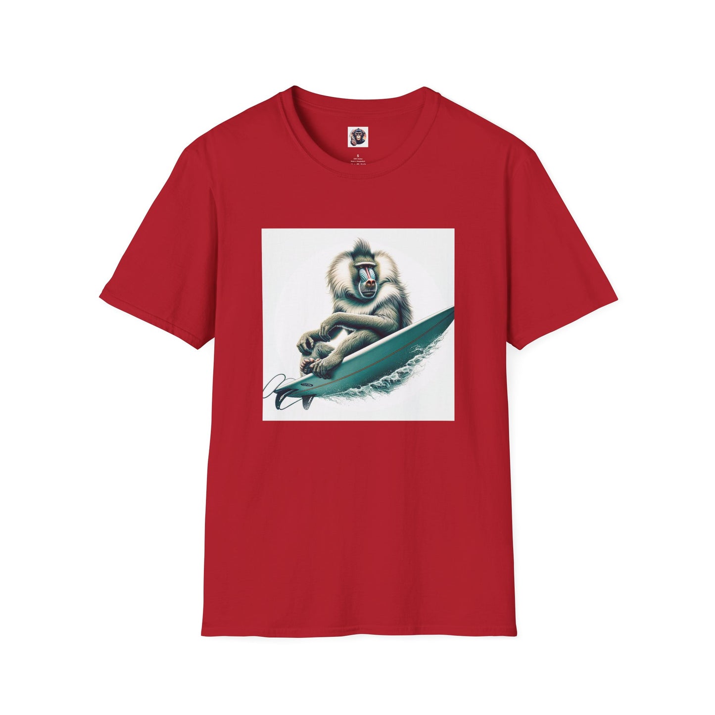 Baboon surfer T-Shirt Printify S Cherry Red