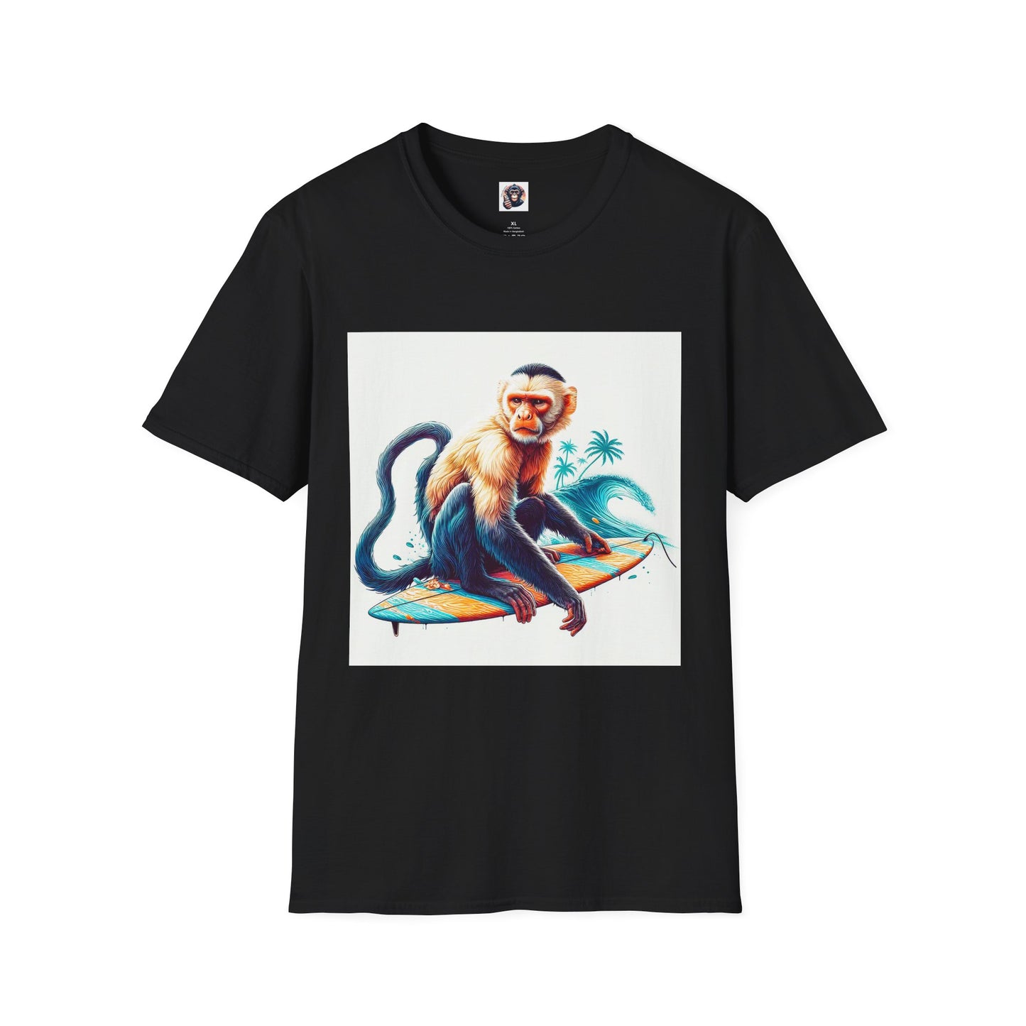 Capuchin Monkey ocean surfer T-Shirt Printify XS Black