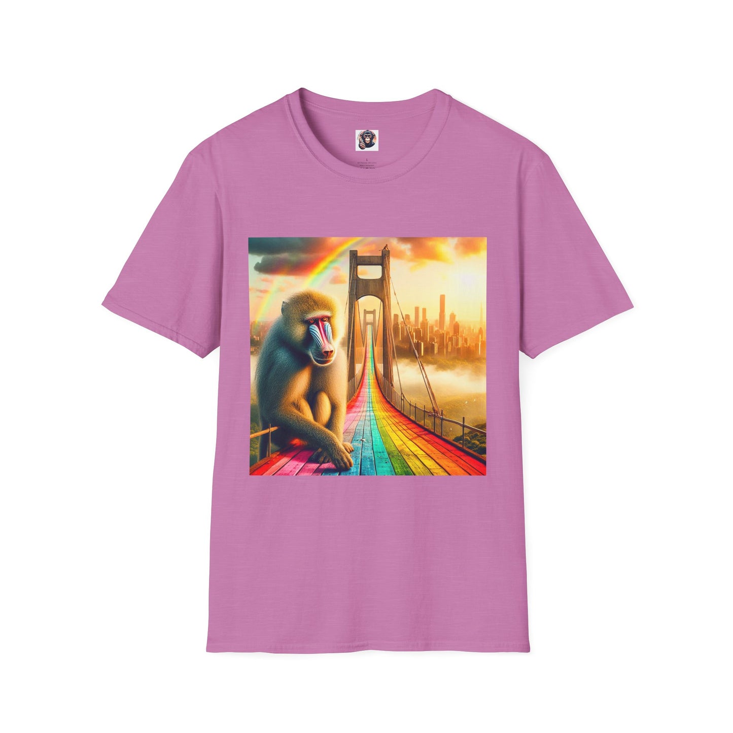Baboon rainbow bridge T-Shirt Printify S Heather Radiant Orchid