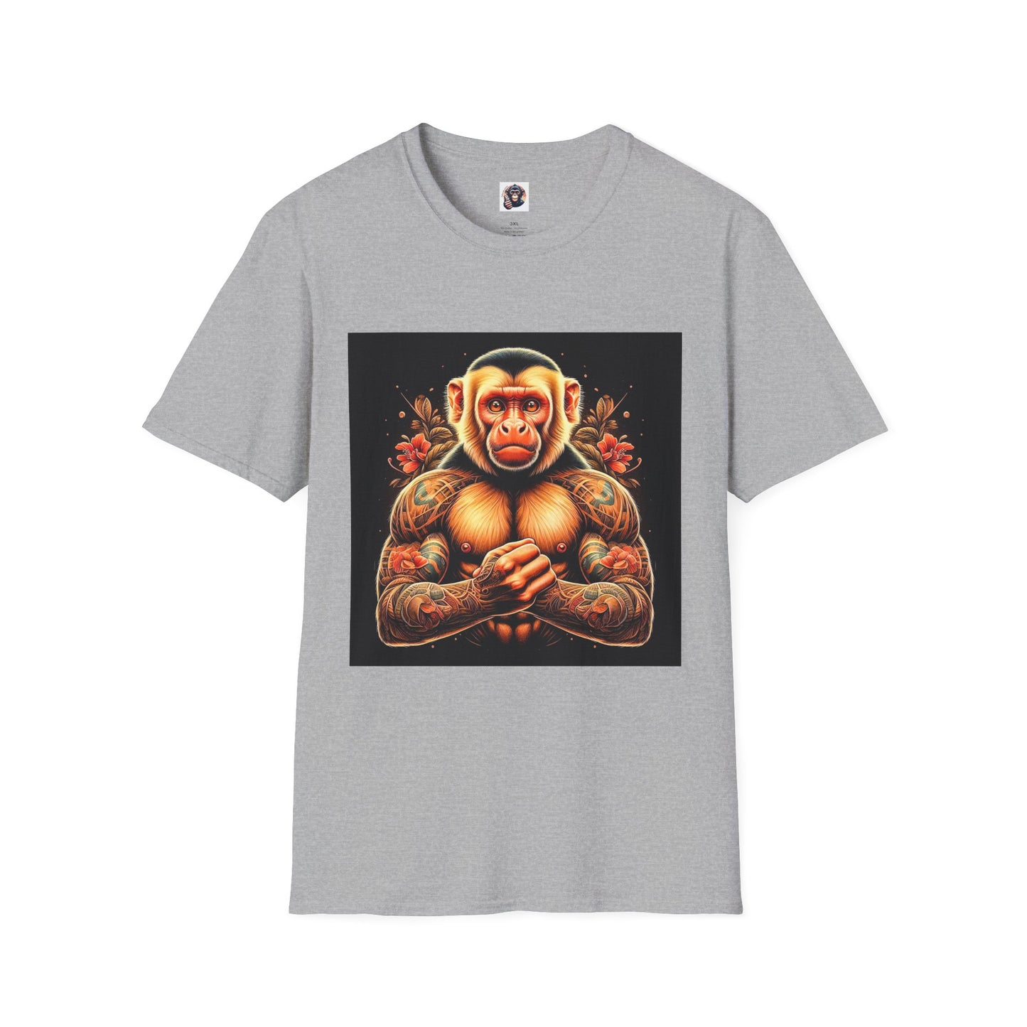 Capuchin Monkey tough muscle man shirt T-Shirt Printify XS Sport Grey