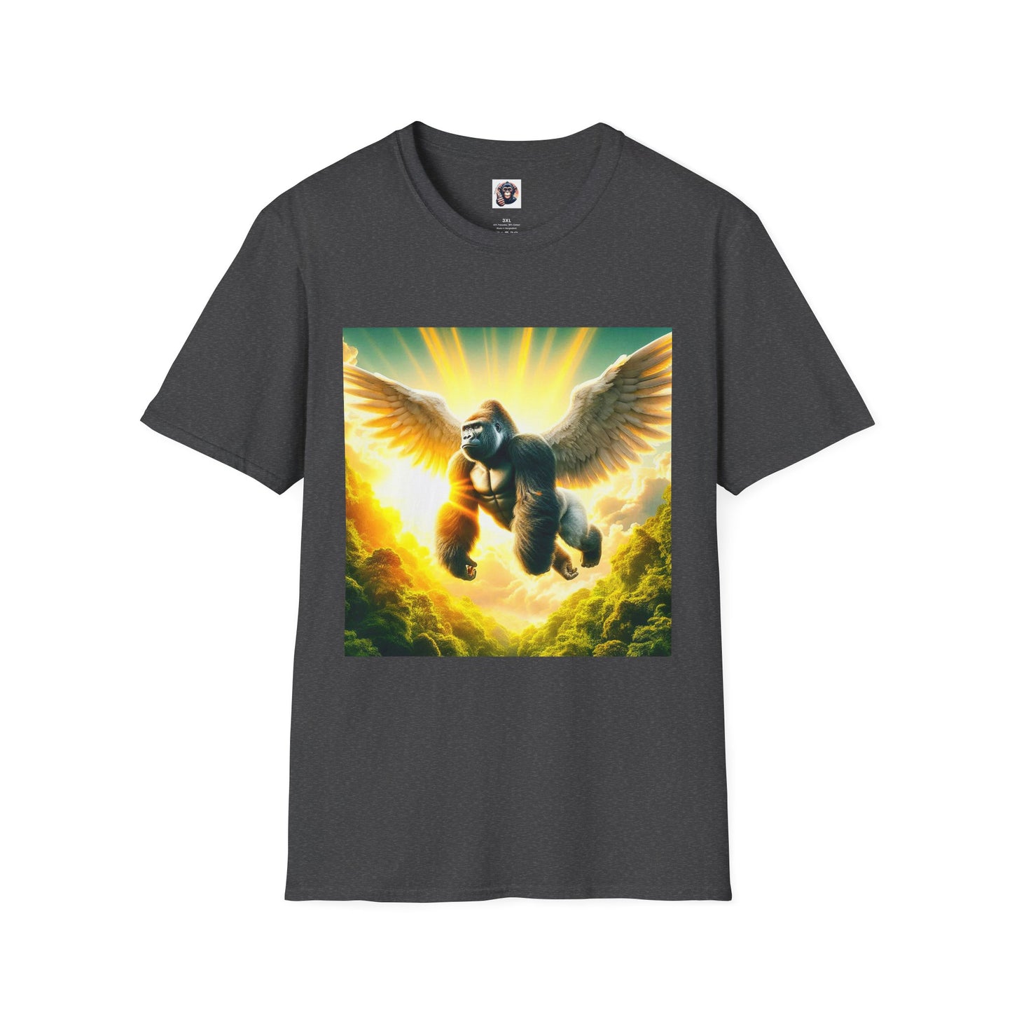 Gorilla flying T-Shirt Printify XS Dark Heather
