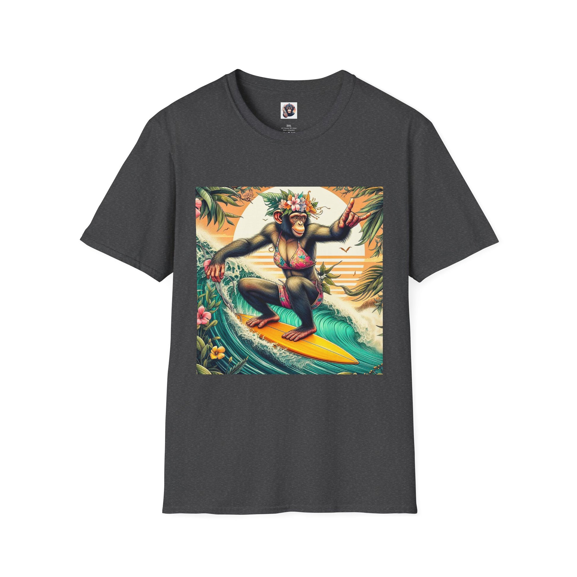 Chimp surfing T-Shirt Printify XS Dark Heather