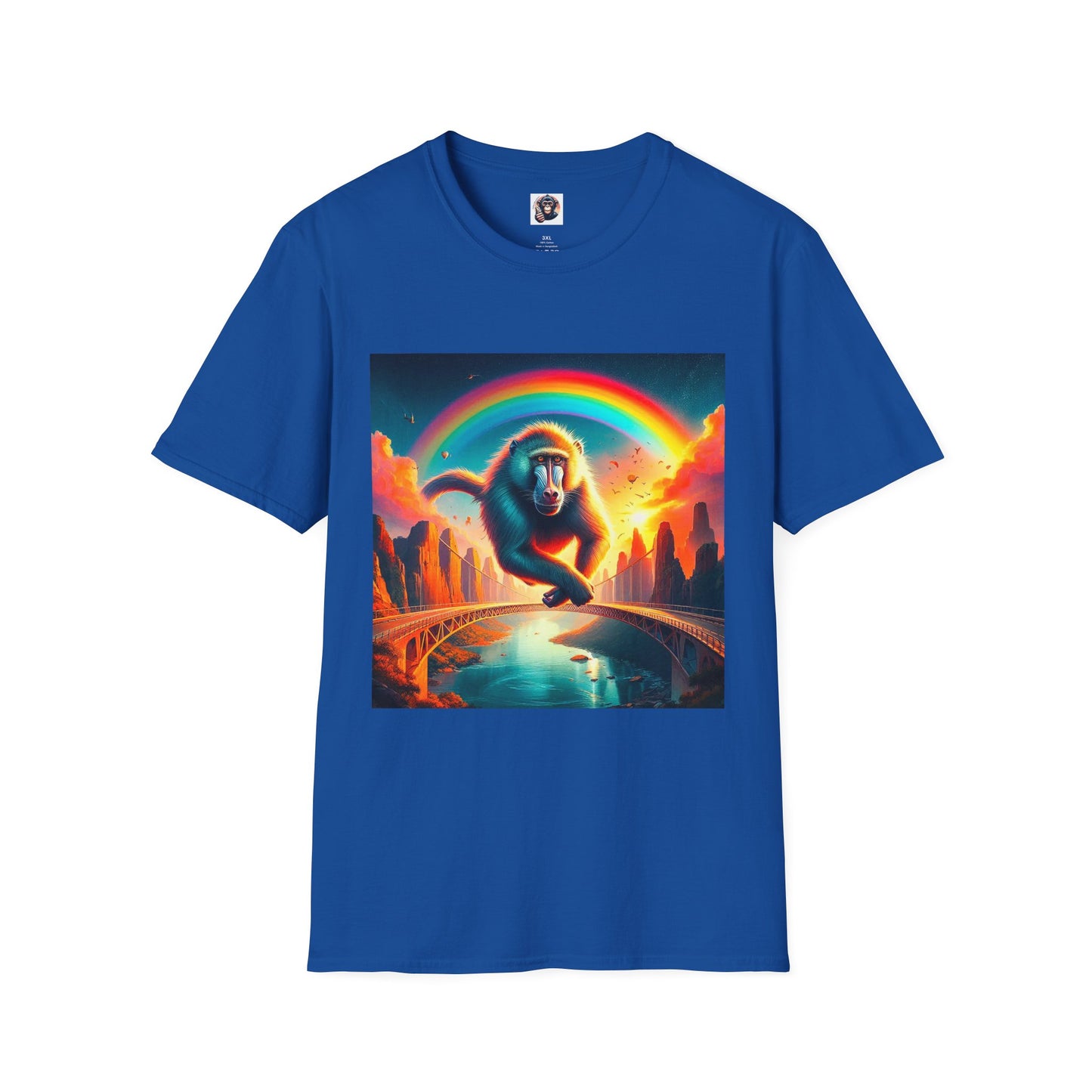 Baboon rainbow bridge T-Shirt Printify XS Royal