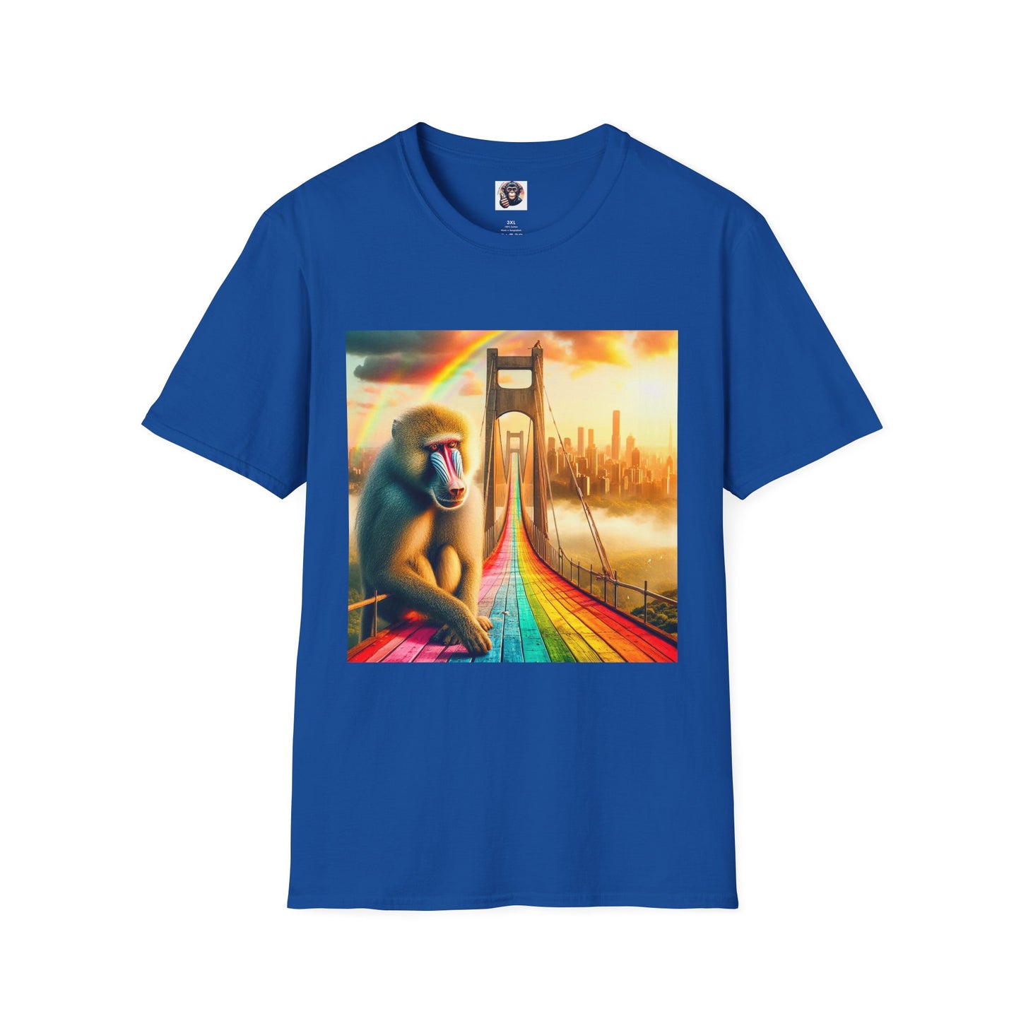 Baboon rainbow bridge T-Shirt Printify XS Royal