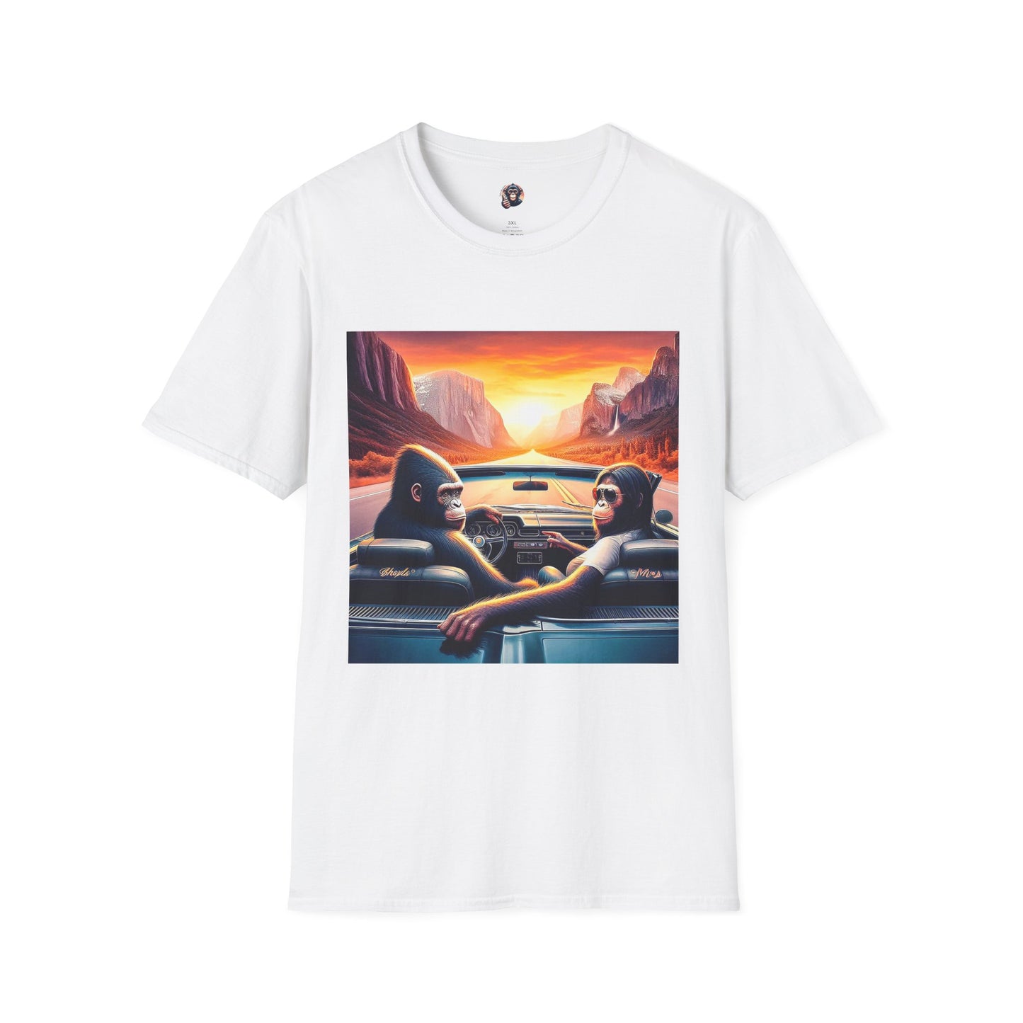 Wacky Bonobo driving sunset T-Shirt Printify S White