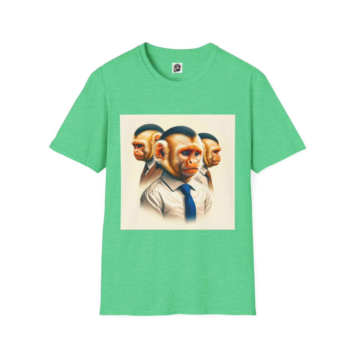 Capuchin Monkey business men T-Shirt Printify S Heather Irish Green