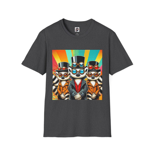 Colorful lemur steampunk graphic shirt with retro mechanical details